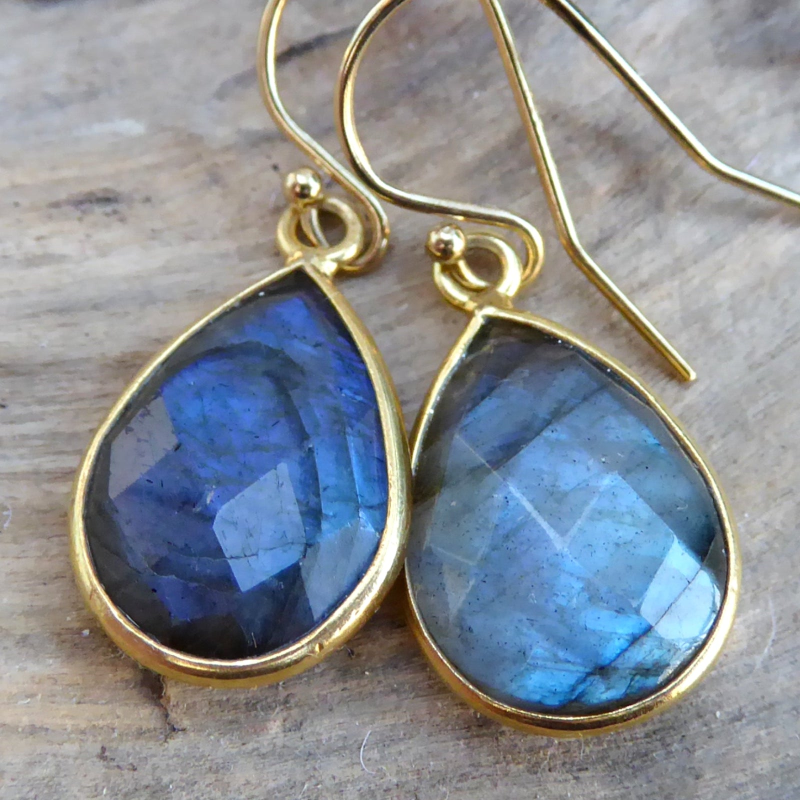 Labradorite Earrings - Flashy Rainbow Labradorite Teardrop Dangle Earrings