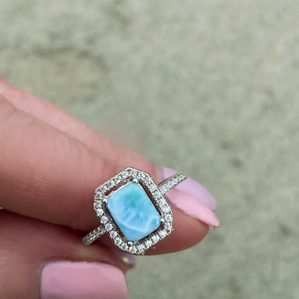 Sterling Silver Larimar Ring For Women - Radiant Cut With Cubic Zirconia