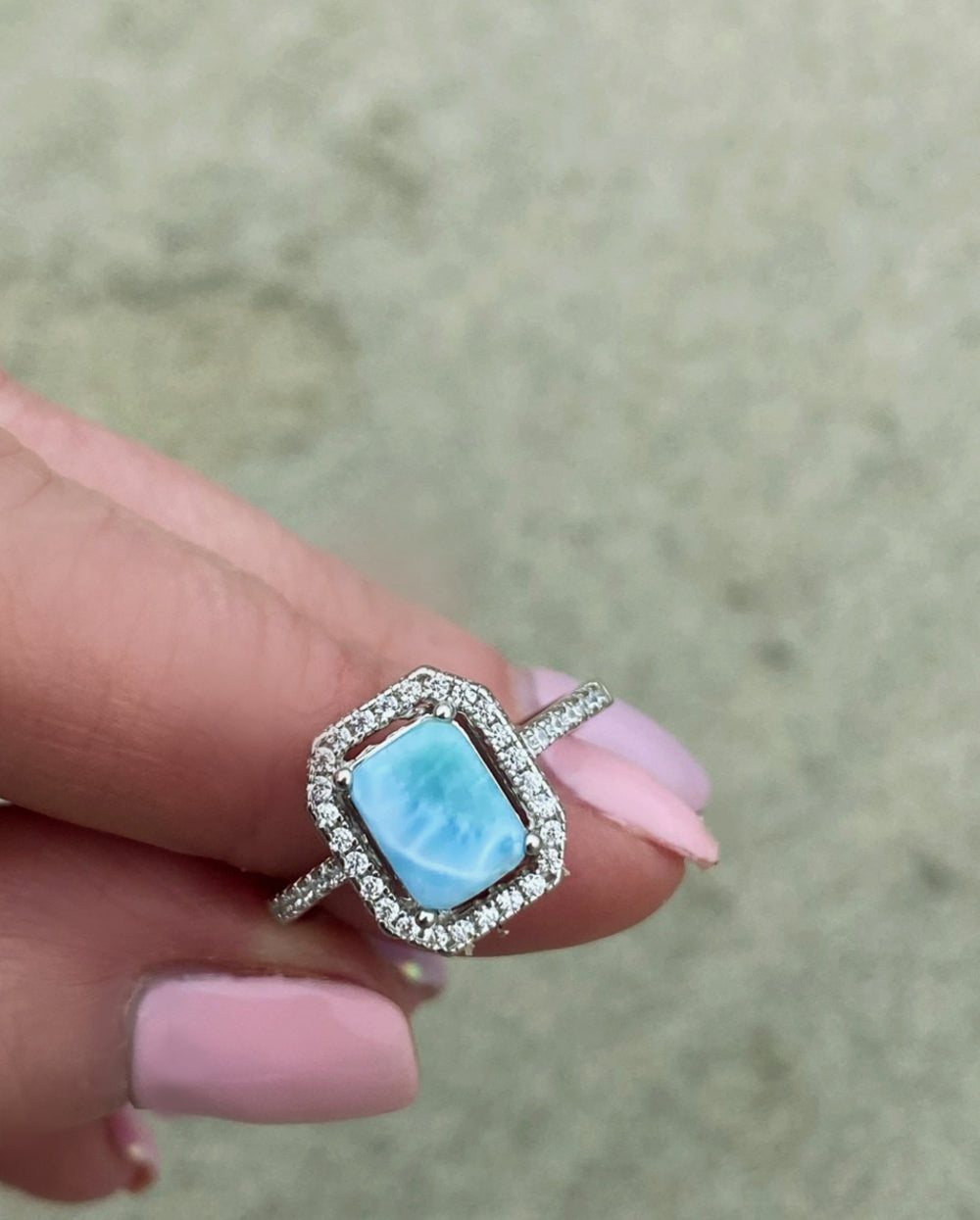 Sterling Silver Larimar Ring For Women - Radiant Cut With Cubic Zirconia