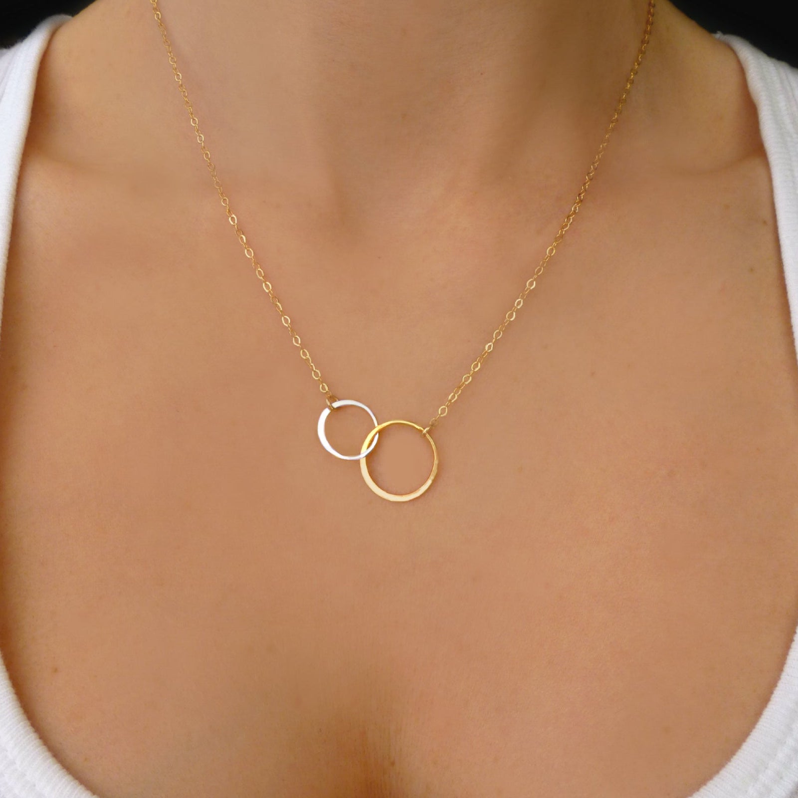 Silver and Gold Mixed Metal Infinity Circle Necklace For Women