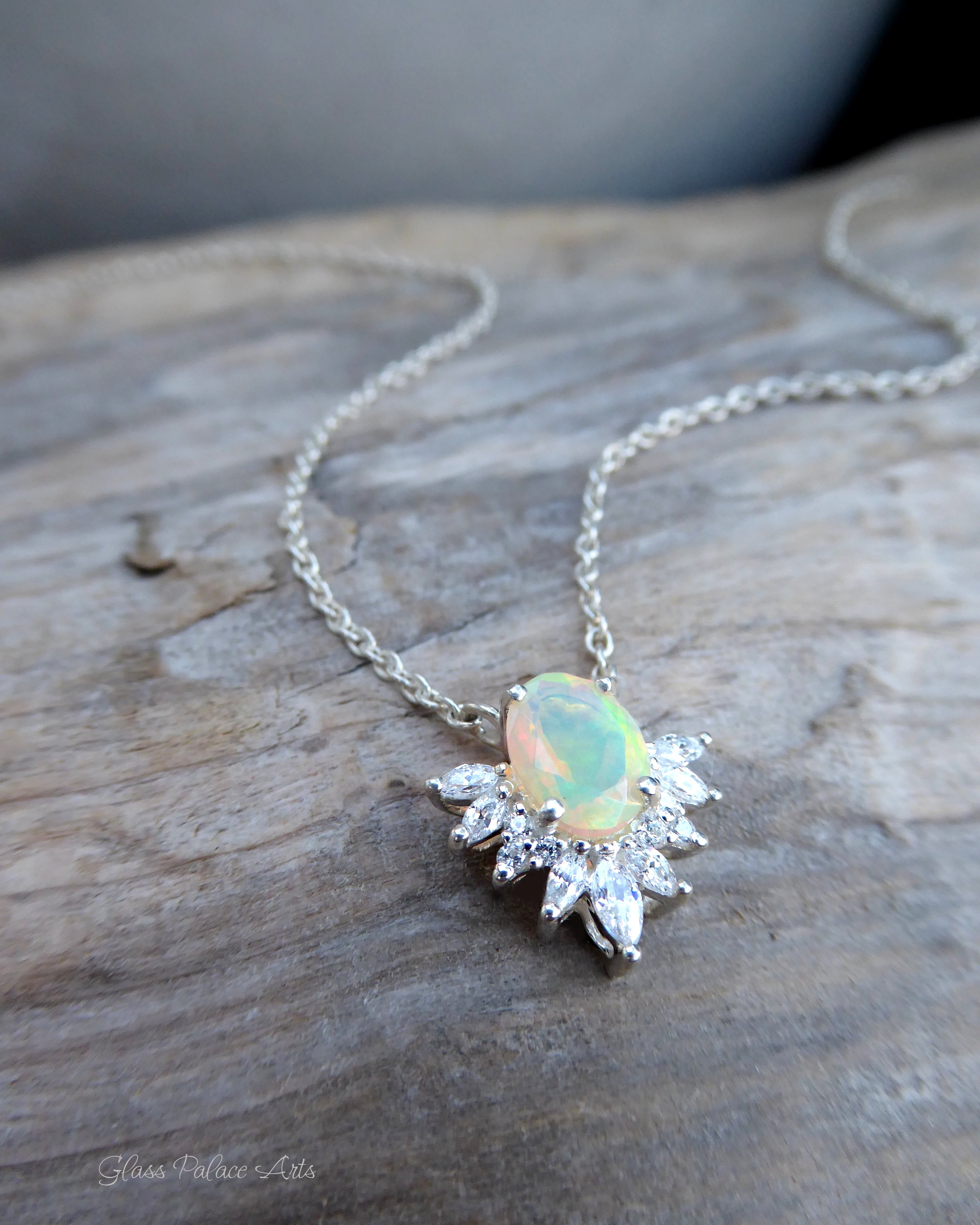 Ethiopian Opal and White Topaz Starburst Necklace For Women - 925 Sterling Silver