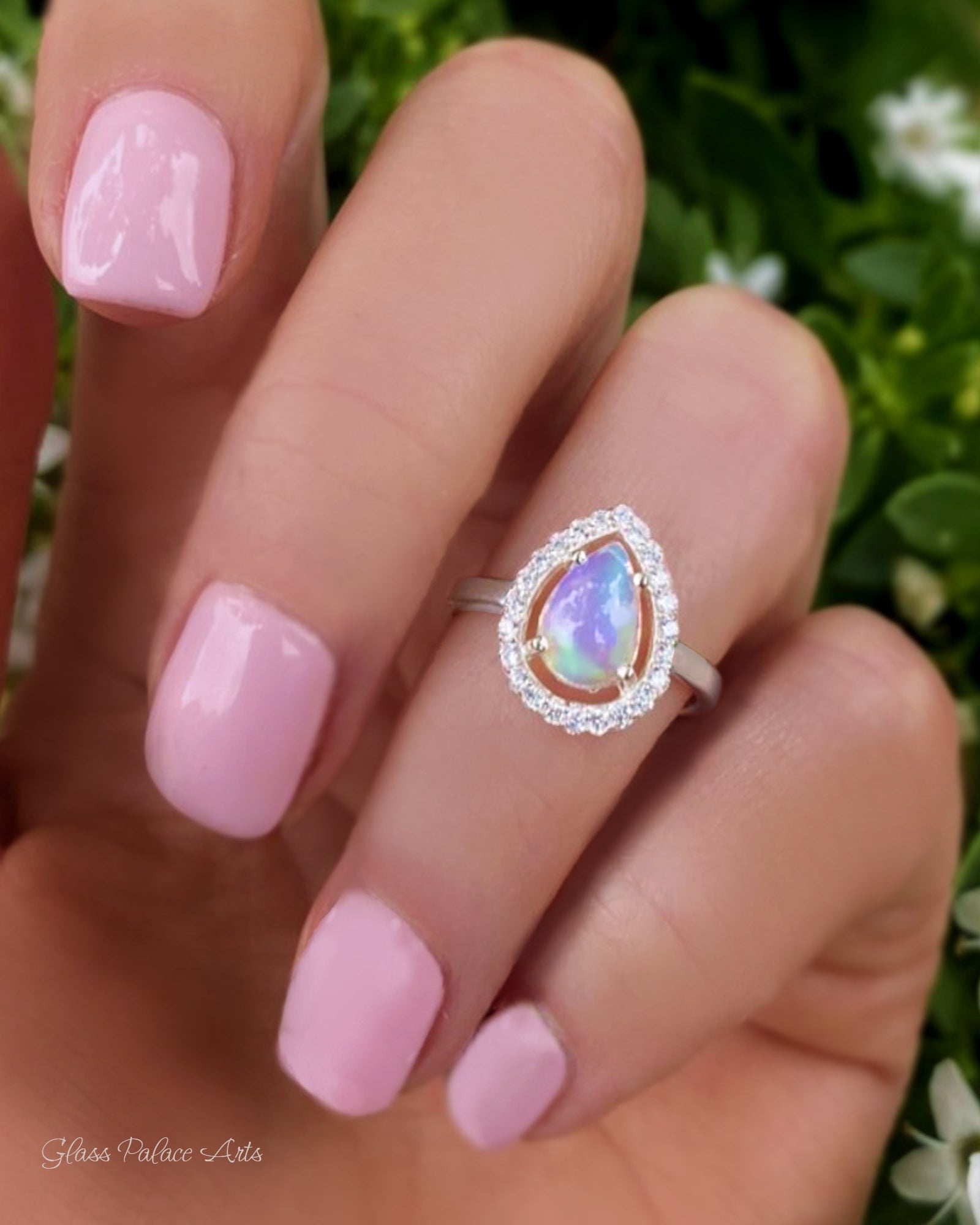 Ethiopian Opal Ring With White Topaz - 925 Sterling Silver Pear Shape