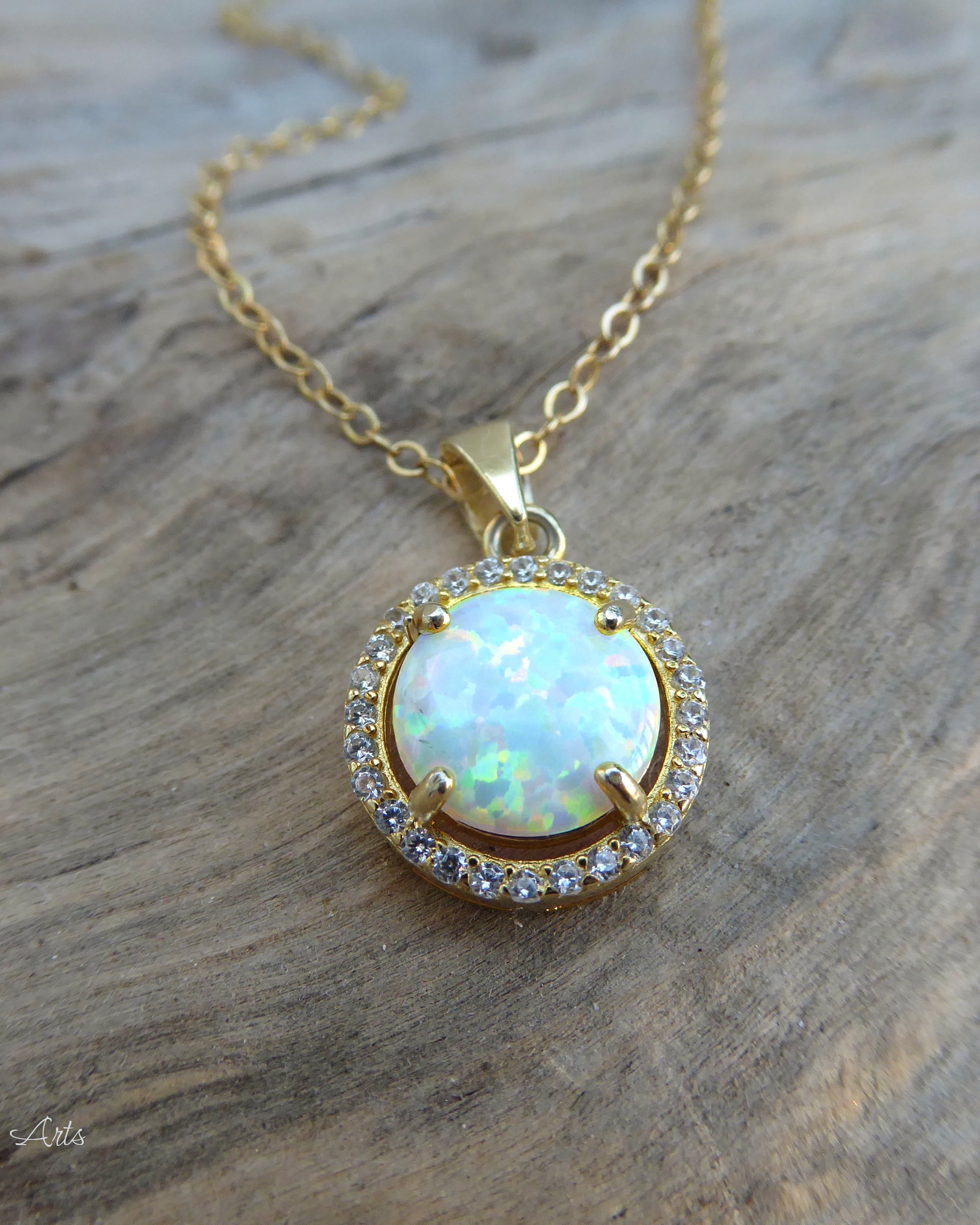 White Fire Opal Pendant Necklace With Cubic Zirconia