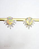 Ethiopian Opal And White Topaz Stud Earrings - 925 Sterling Silver