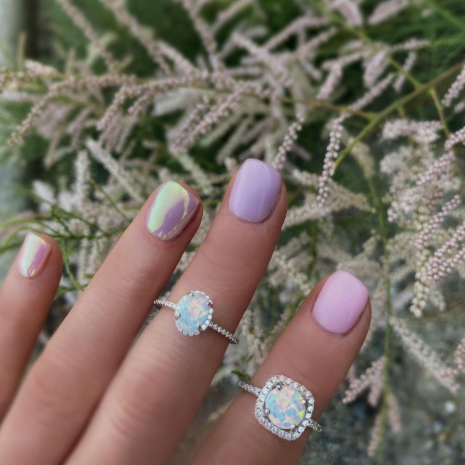 Sterling Silver White Opal Ring Encrusted with Cubic Zirconia