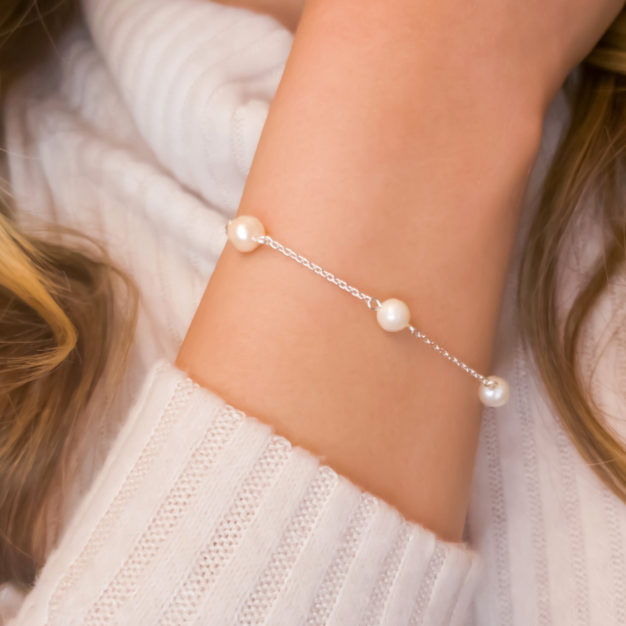 Sterling Silver Freshwater Pearl Bracelet For Women - Adjustable Length
