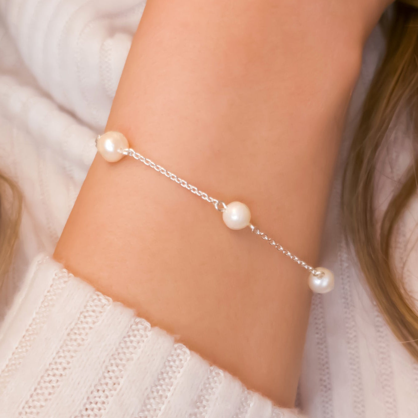 Sterling Silver Freshwater Pearl Bracelet For Women - Adjustable Length