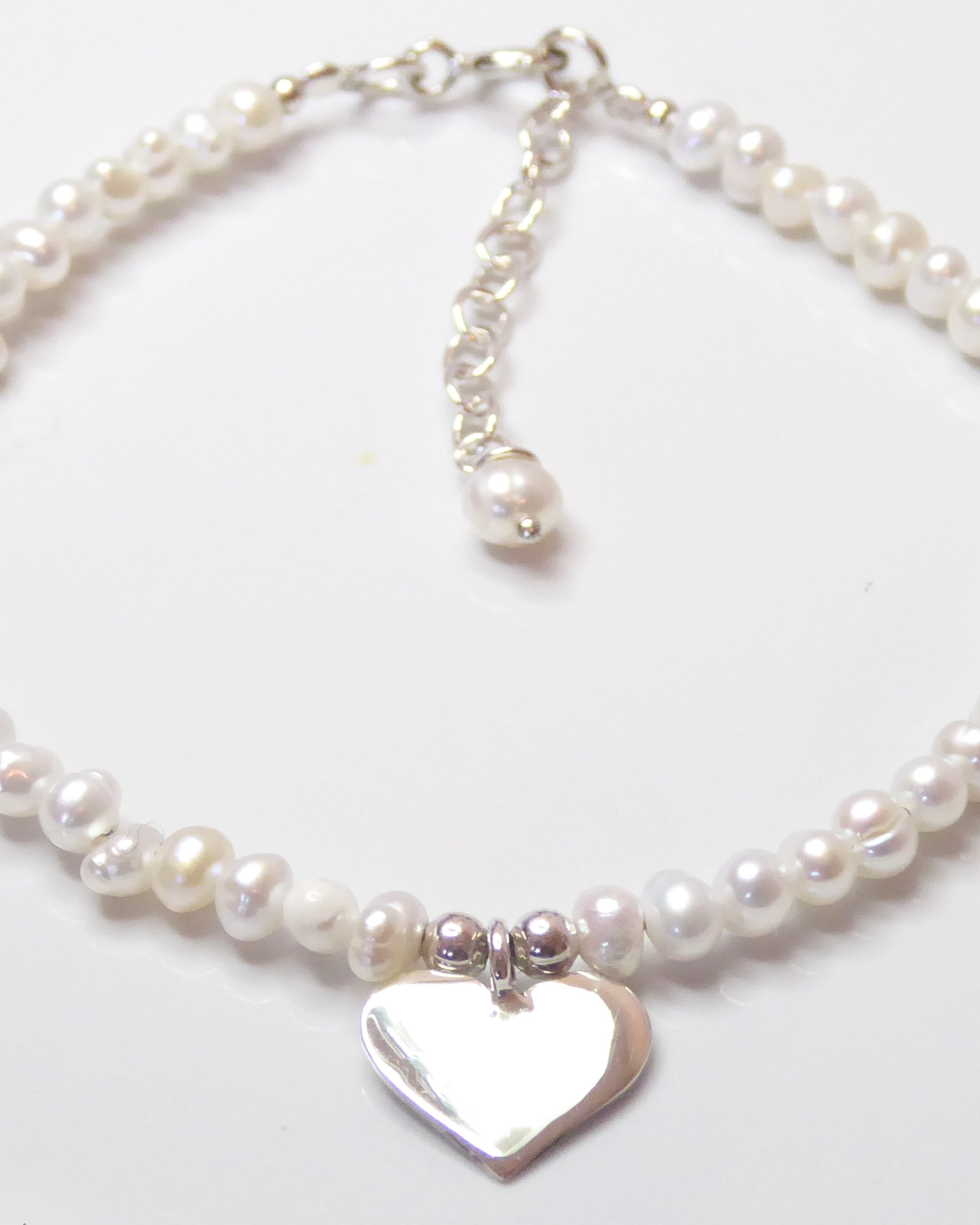 Sterling Silver Heart And Pearl Bracelet Adjustable