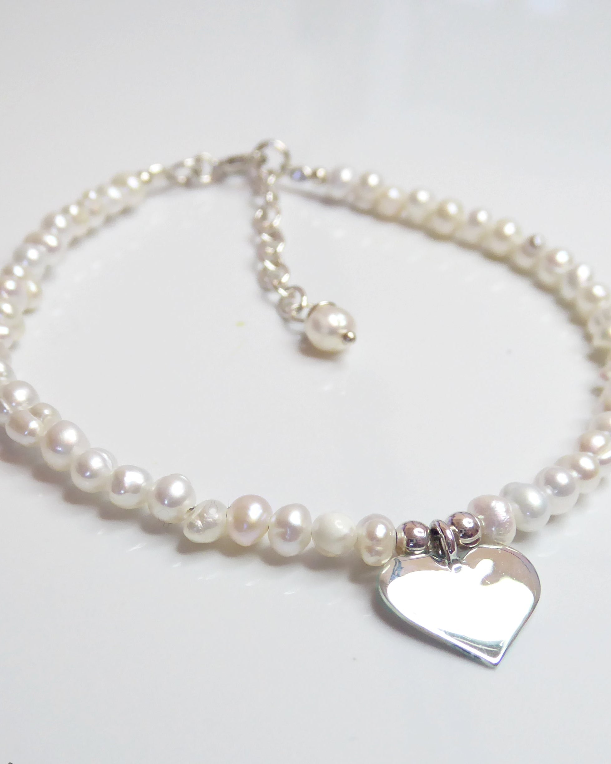 Sterling Silver Heart And Pearl Bracelet Adjustable