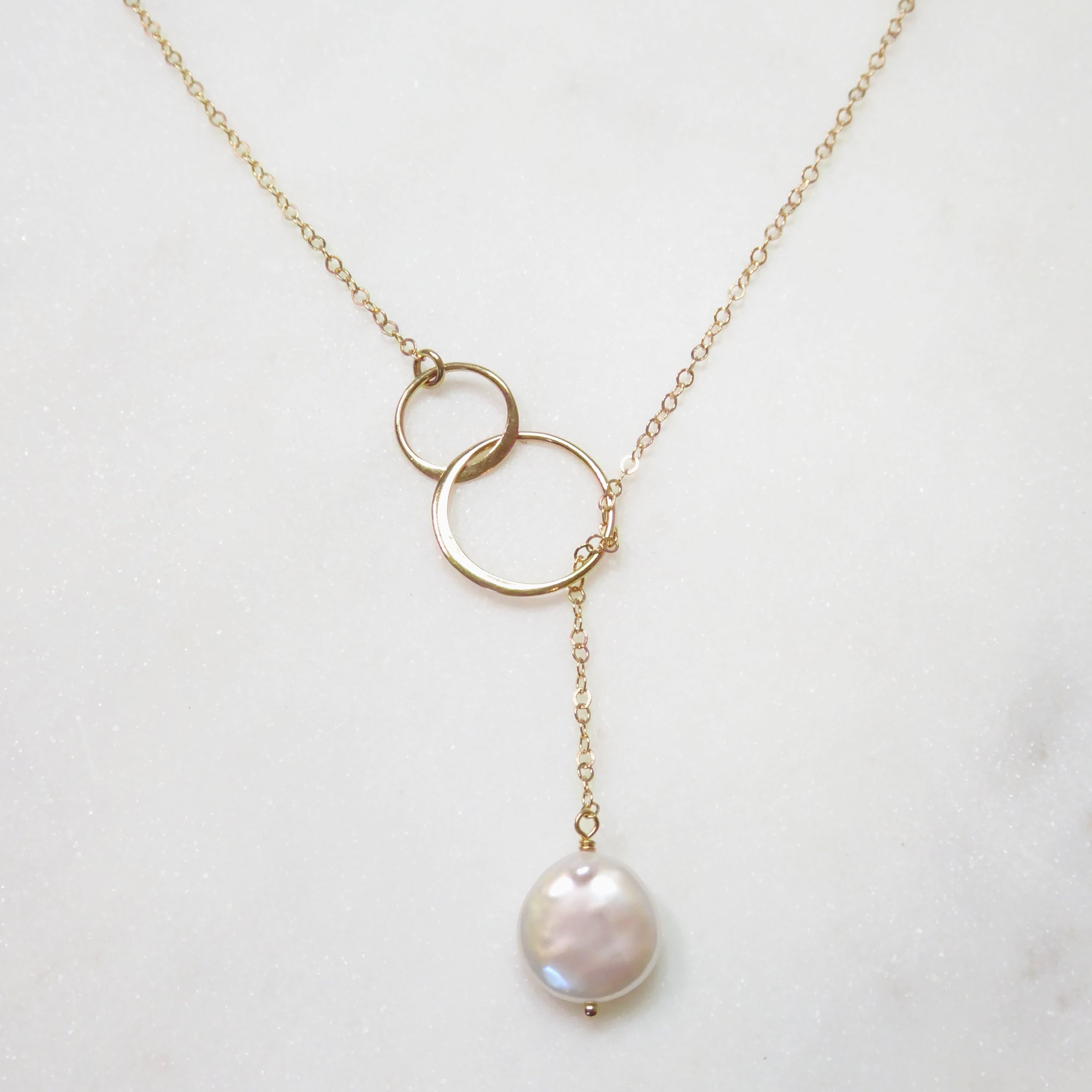 Freshwater Pearl Lariat Necklace With Infinity Circles