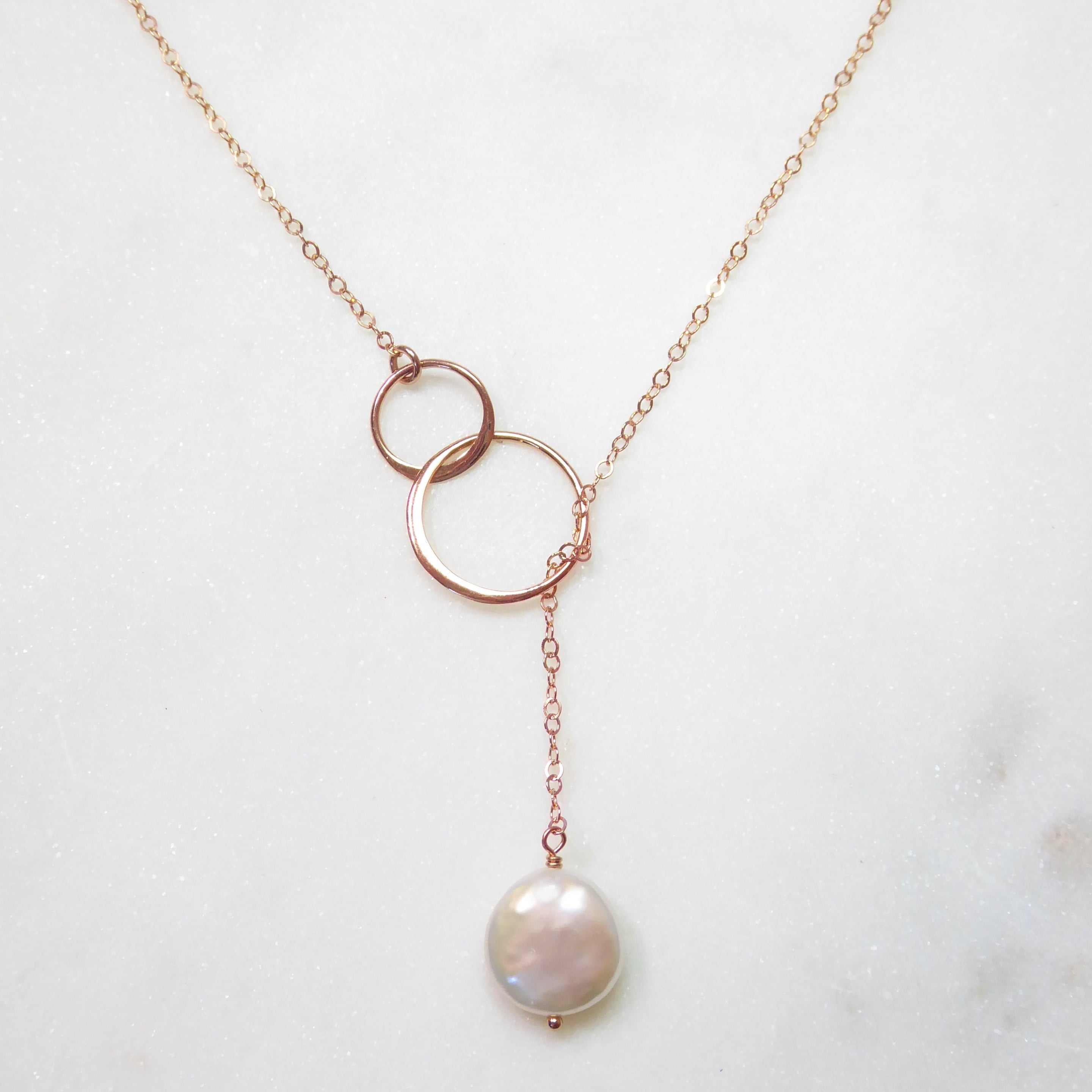 Freshwater Pearl Lariat Necklace With Infinity Circles