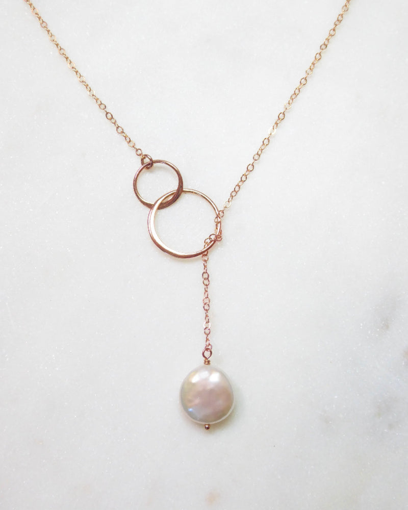 Freshwater Pearl Lariat Necklace With Infinity Circles
