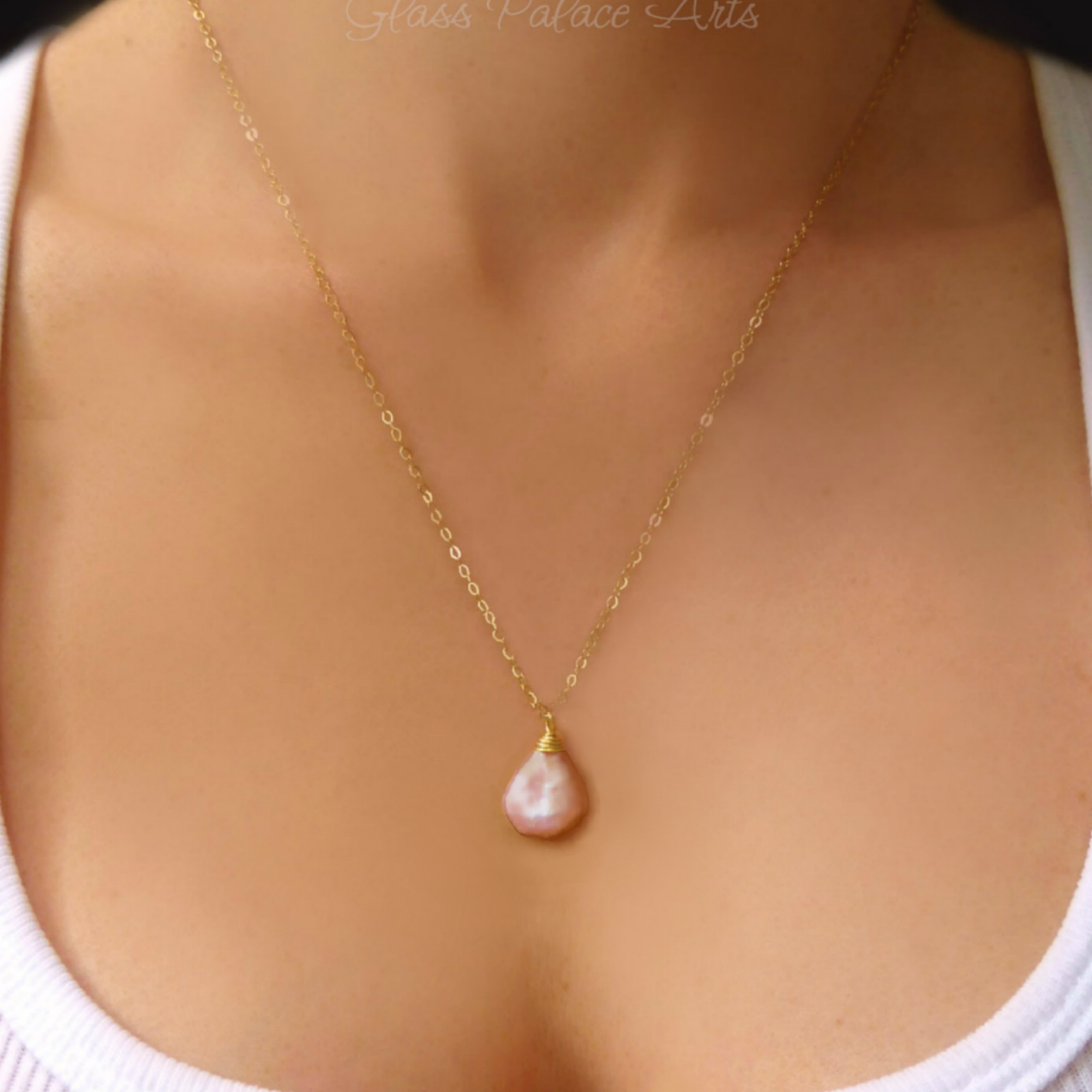 Champagne Pink Baroque Pearl Necklace For Women - Natural Freshwater Pearls