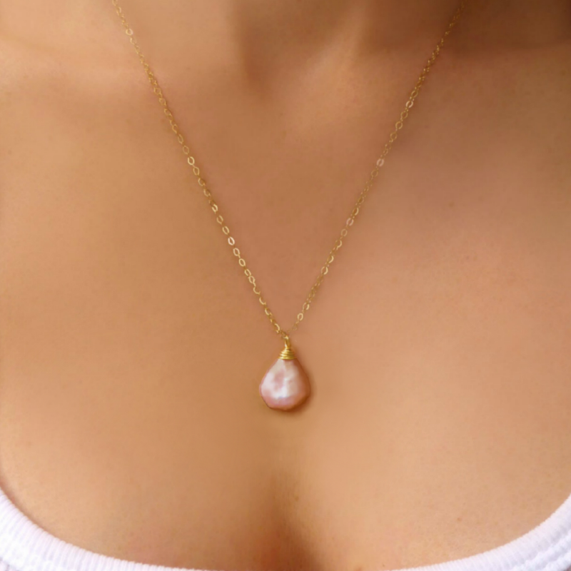 Champagne Pink Baroque Pearl Necklace For Women - Natural Freshwater Pearls