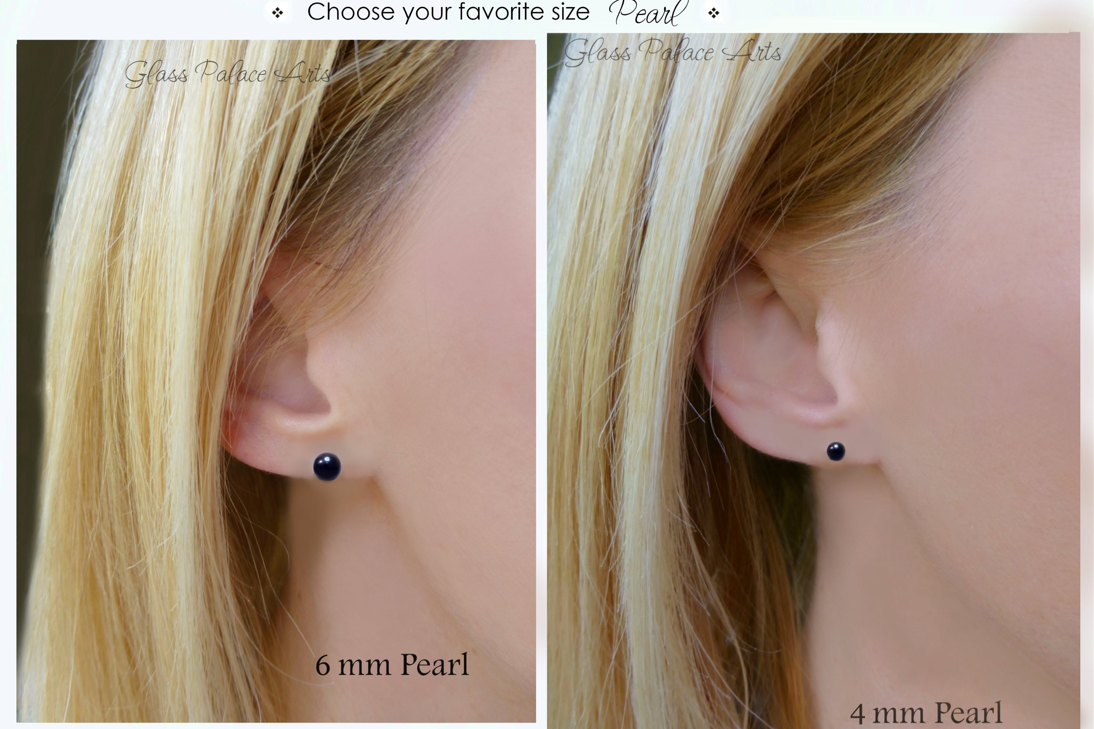 Black Dark Blue Freshwater Pearl Stud Earrings For Women - 14k Gold Fill or Sterling Silver