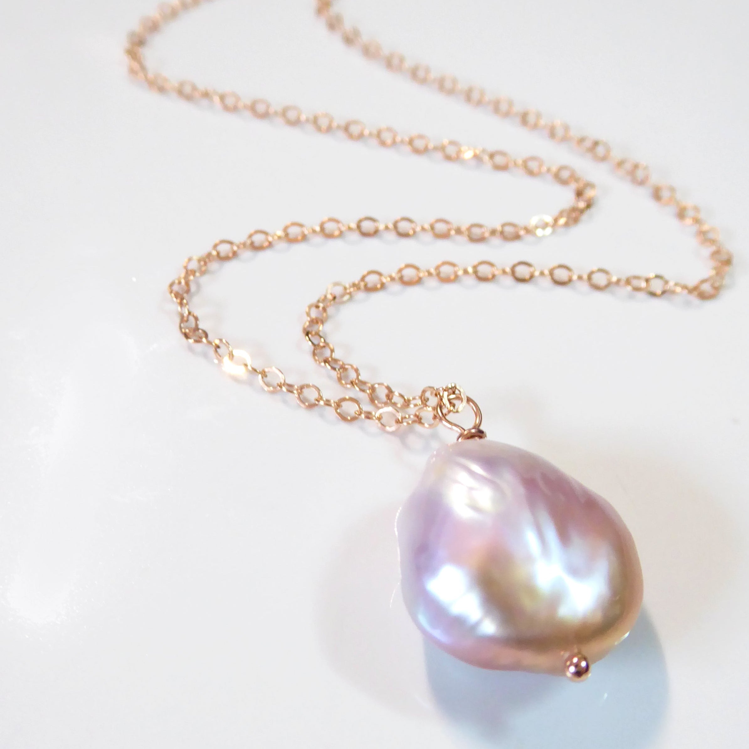Champagne Pink Baroque Pearl Necklace For Women - Natural Freshwater Pearls