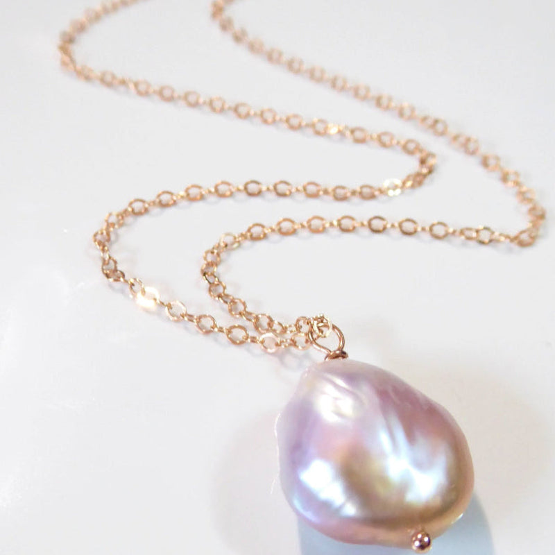 Champagne Pink Baroque Pearl Necklace For Women - Natural Freshwater Pearls