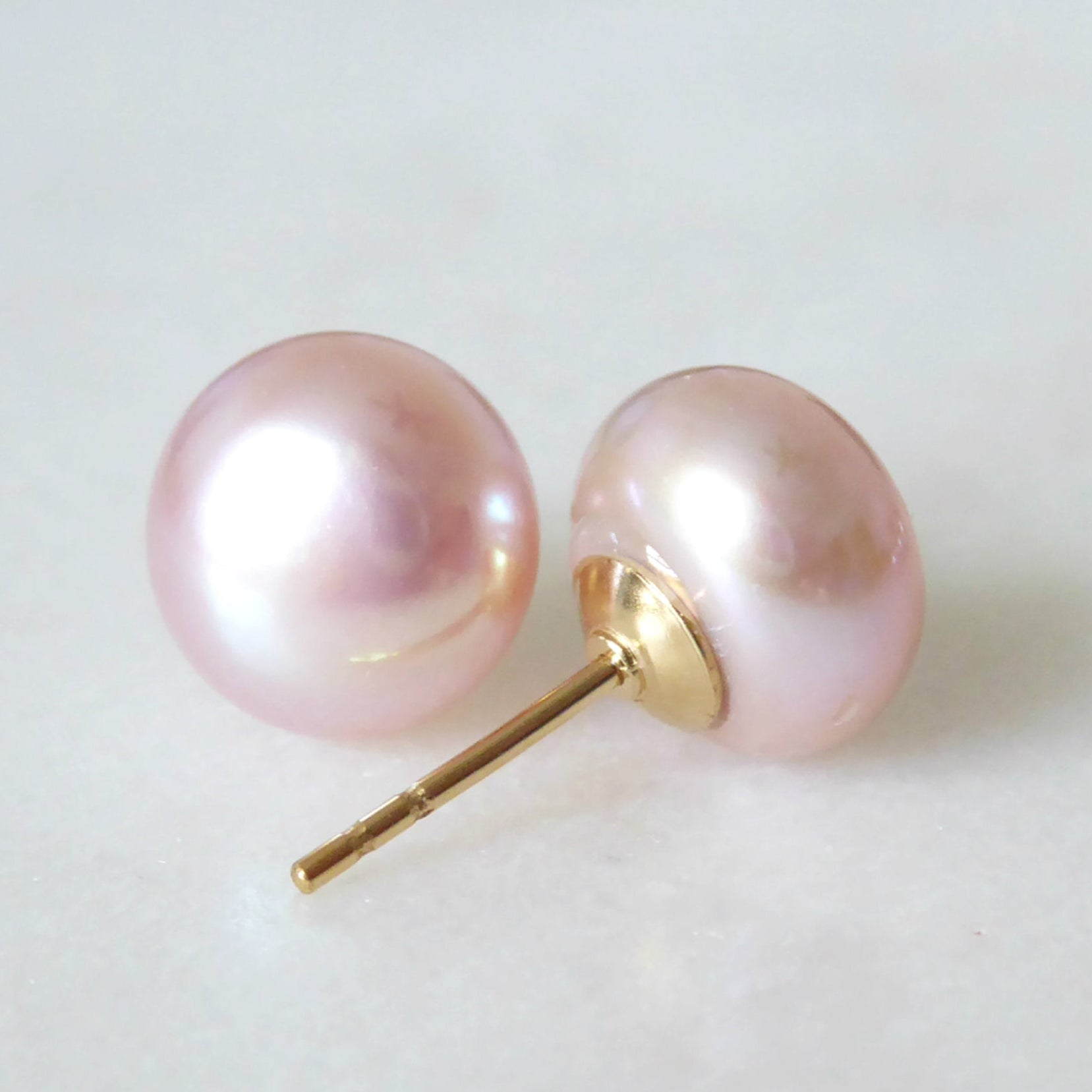 Freshwater Pearl Champagne Pink Stud Earrings