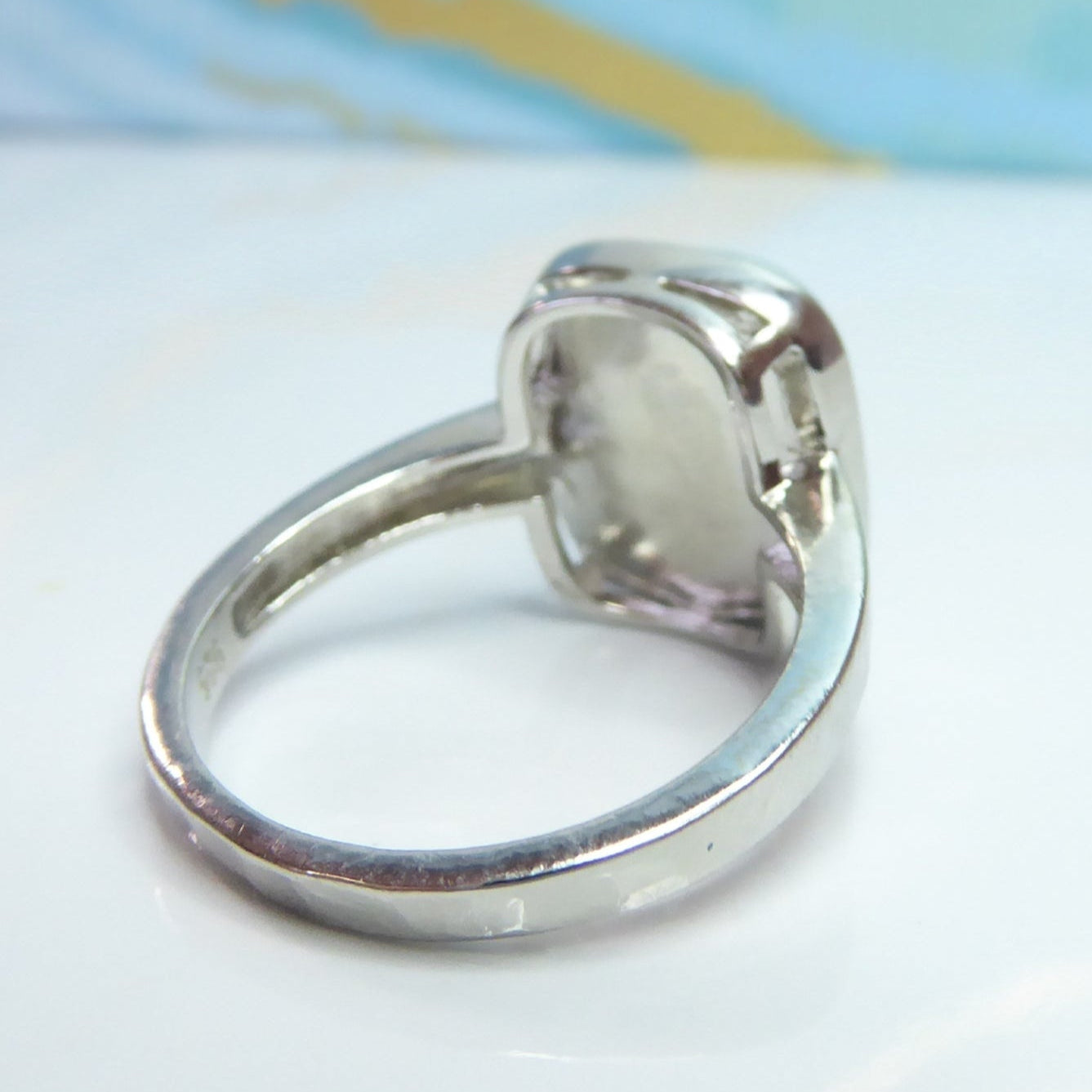 Larimar Ring For Women With Hammered Sterling Silver Band - Caribbean Statement Ring