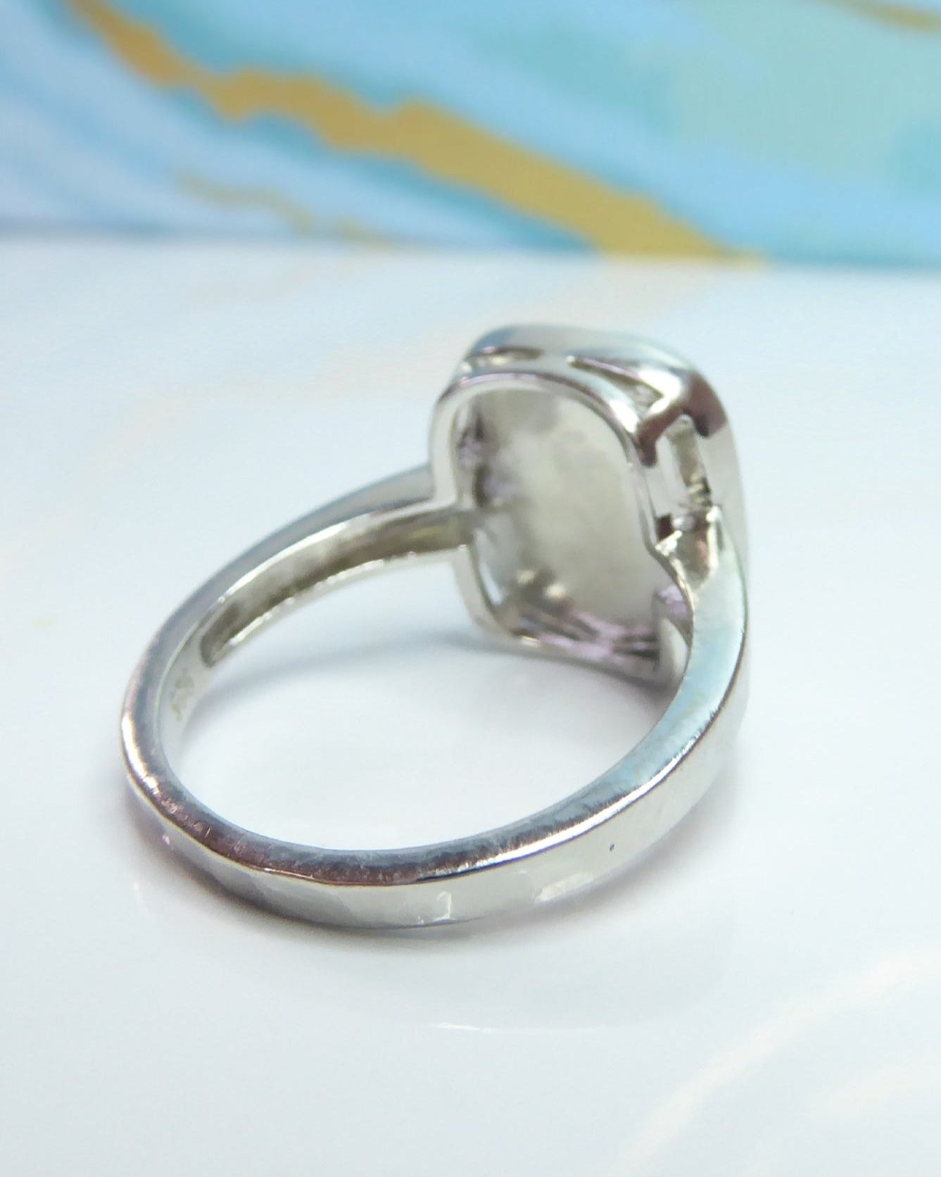 Larimar Ring For Women With Hammered Sterling Silver Band - Caribbean Statement Ring