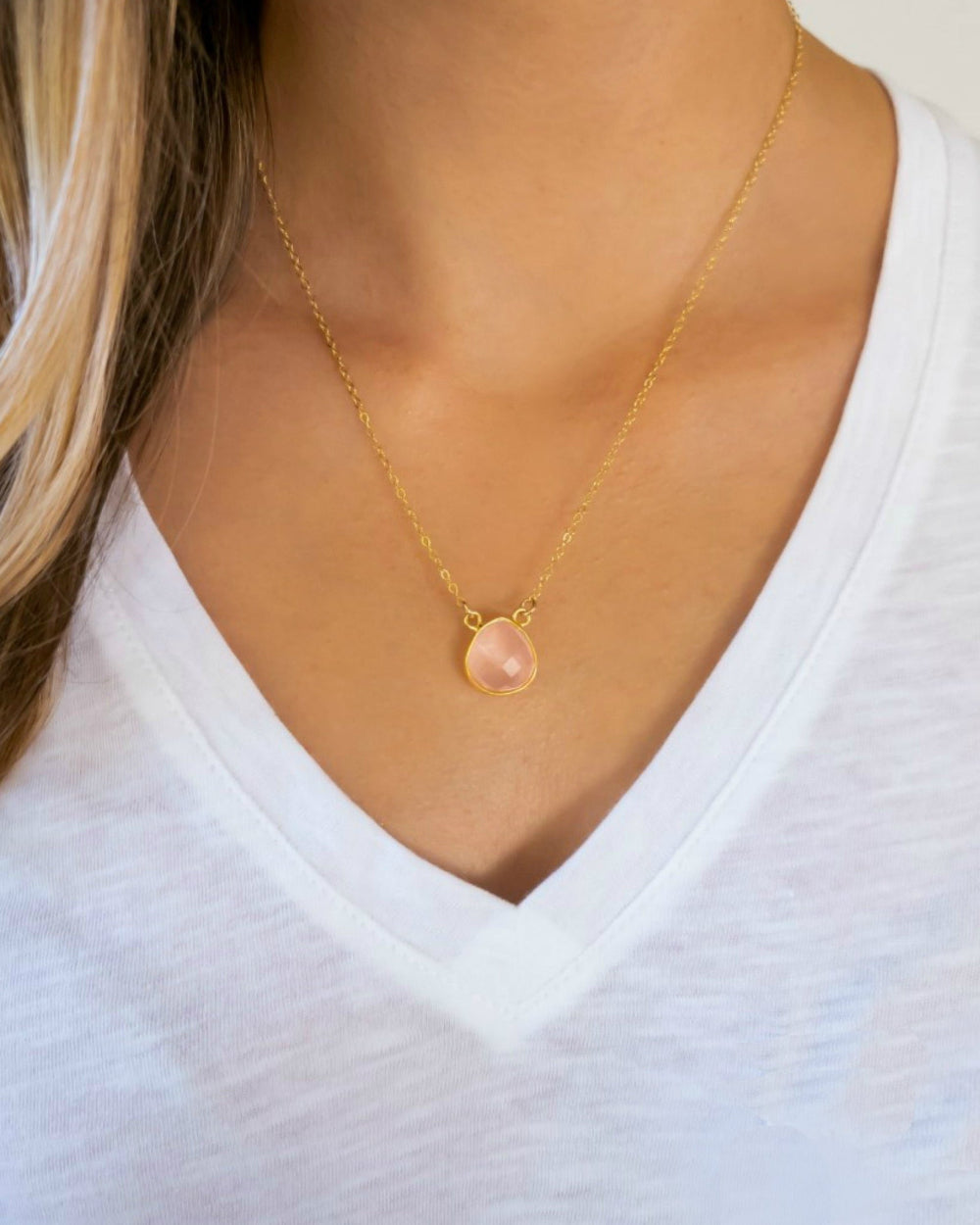 Rose Quartz Pendant Necklace On Dainty 14k Gold Fill Chain
