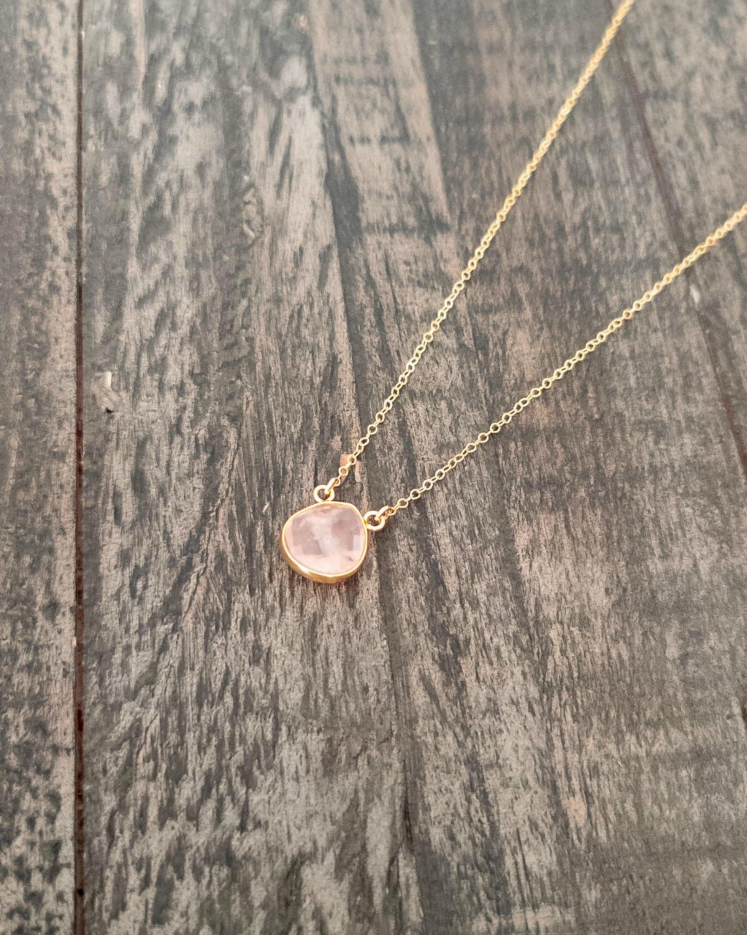 Rose Quartz Pendant Necklace On Dainty 14k Gold Fill Chain
