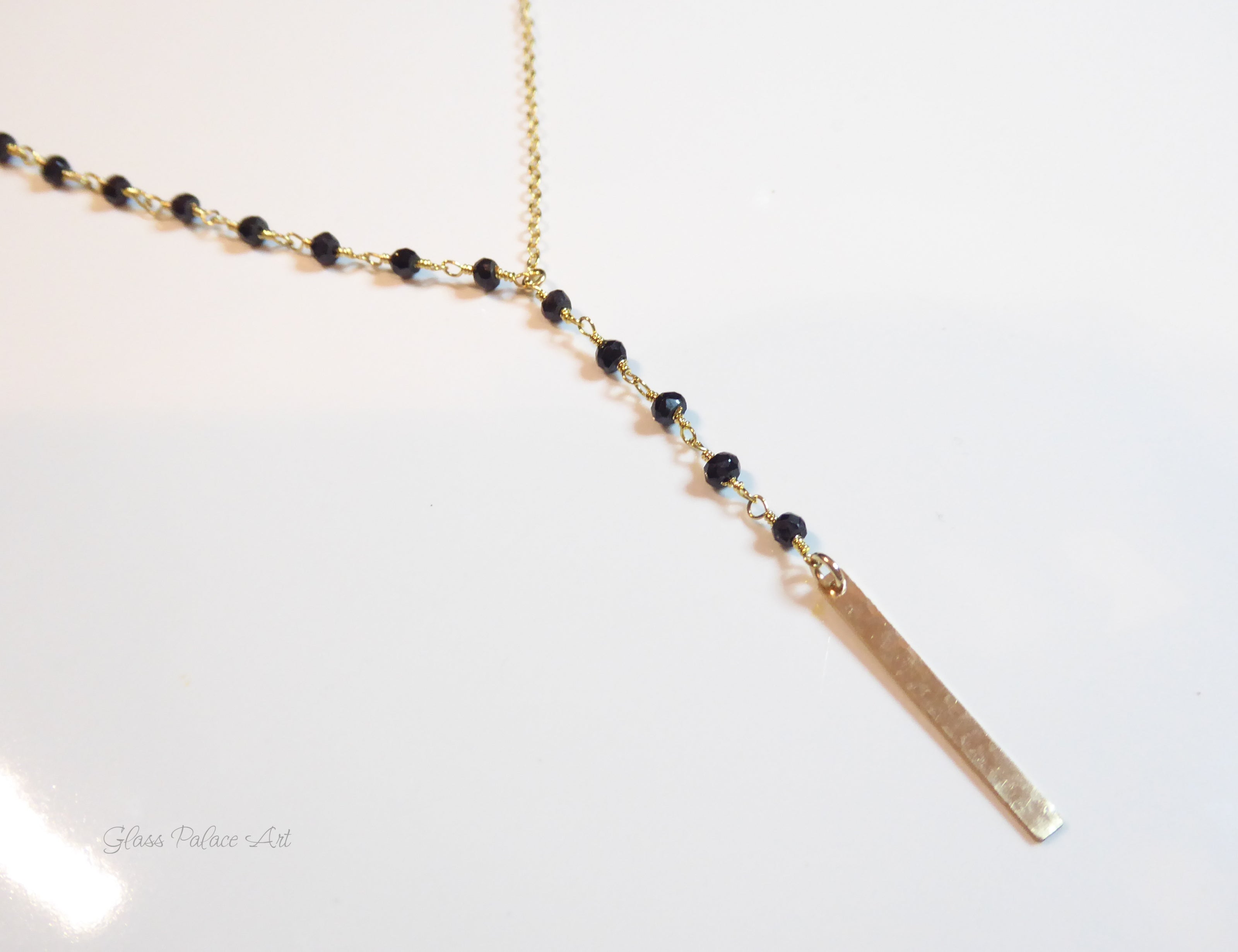 Black Spinel Y Lariat Necklace For Women