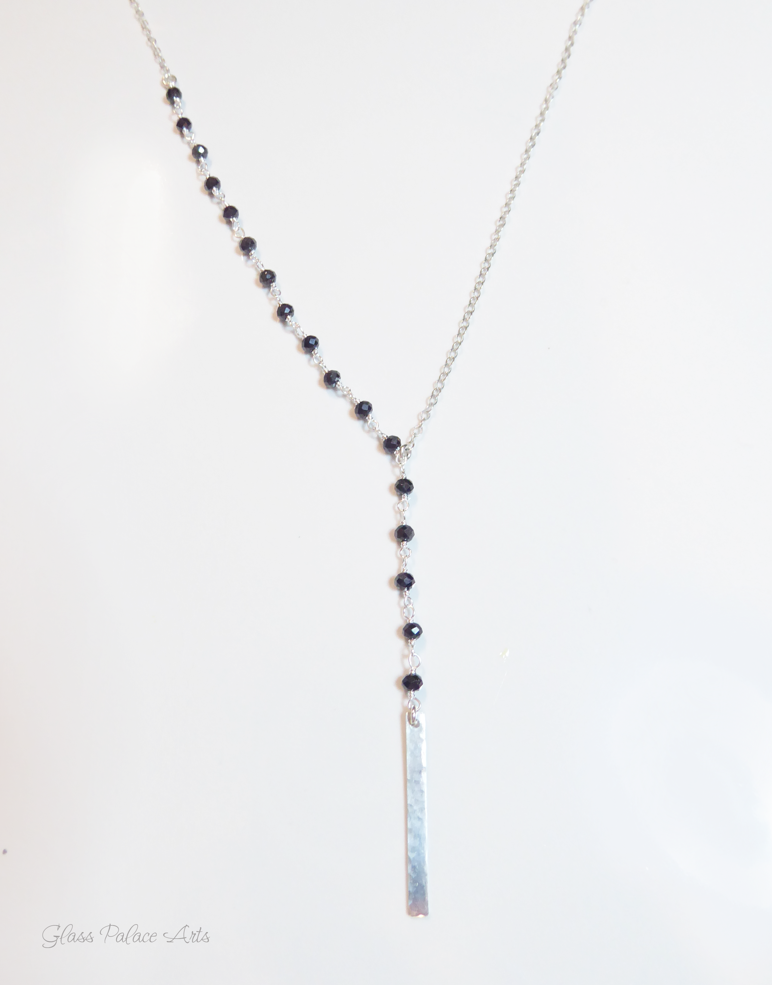 Black Spinel Y Lariat Necklace For Women