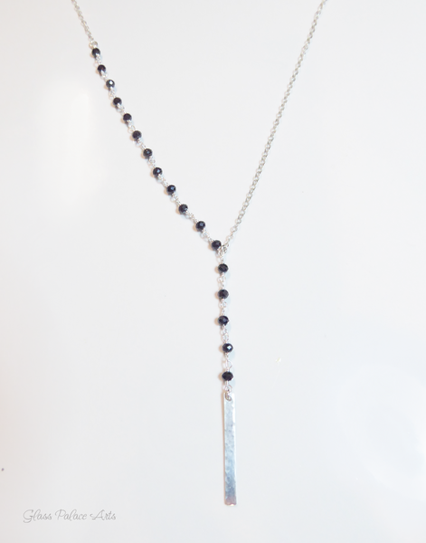 Black Spinel Y Lariat Necklace For Women - With Beautiful Beaded Gemstones