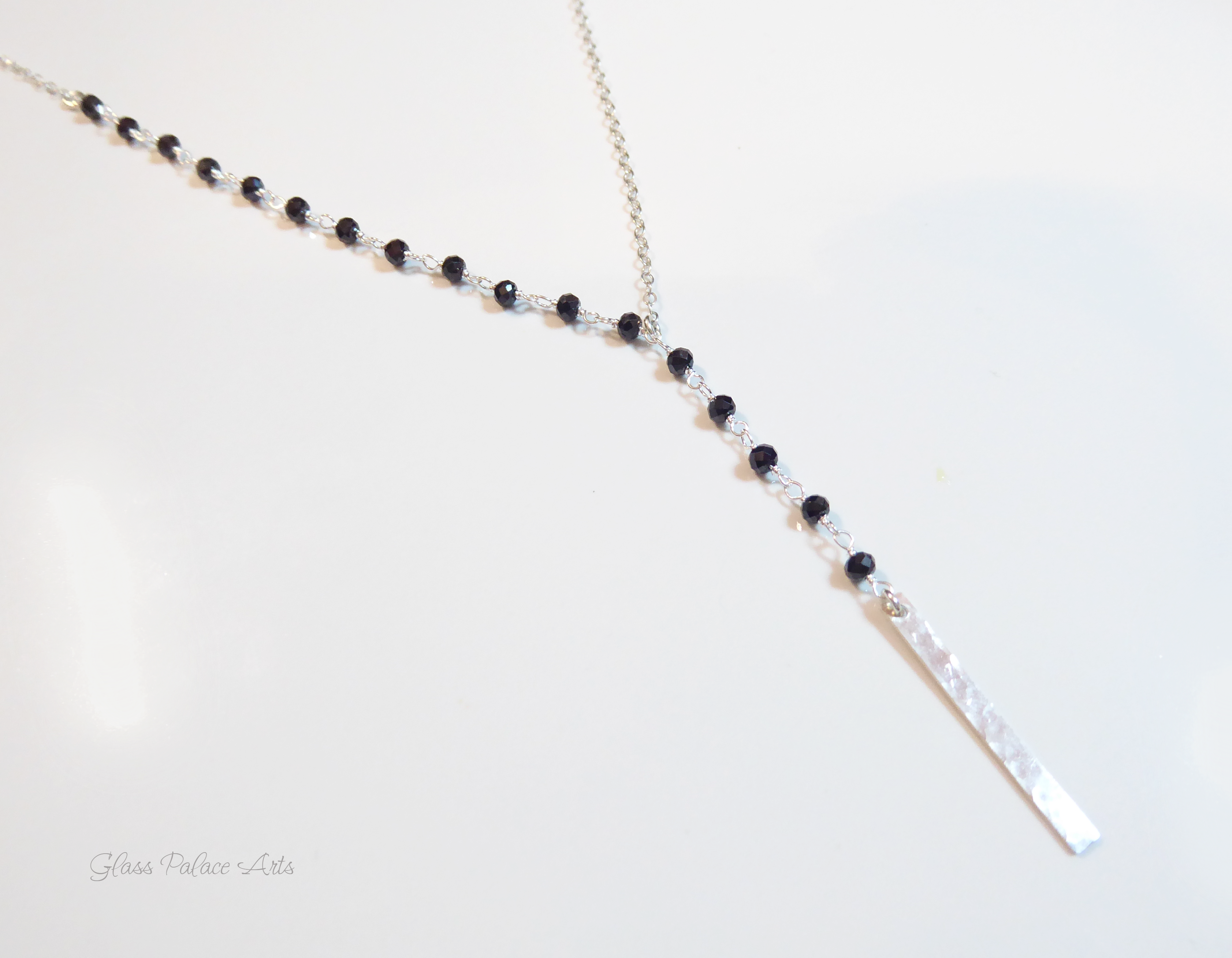Black Spinel Y Lariat Necklace For Women
