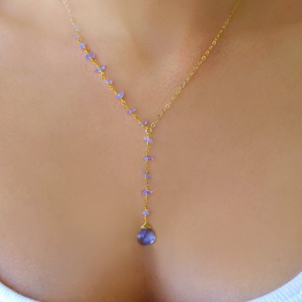 Tanzanite Necklace With Beaded Gemstone Chain