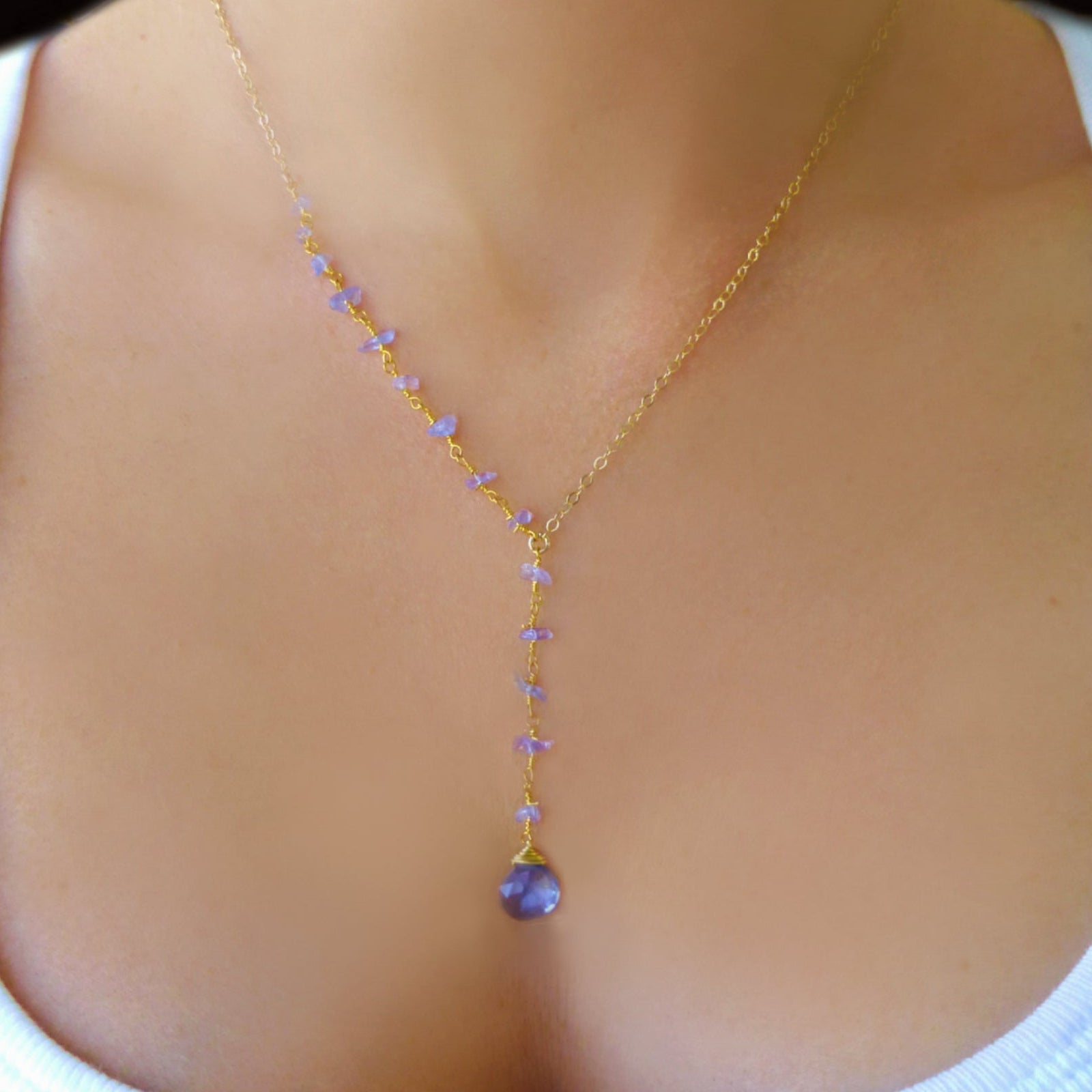 Tanzanite Necklace With Beaded Gemstone Chain