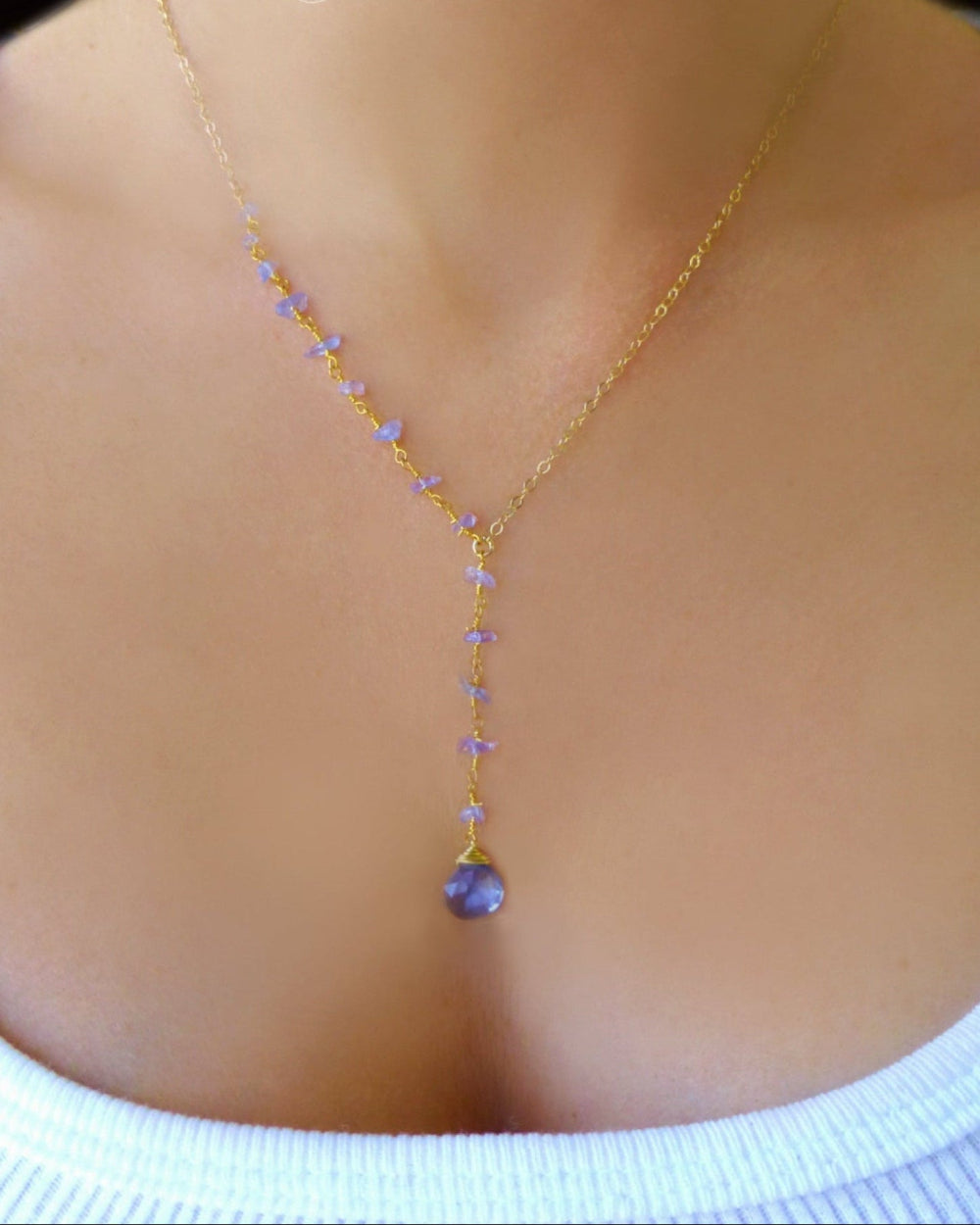 Tanzanite Necklace With Beaded Gemstone Chain