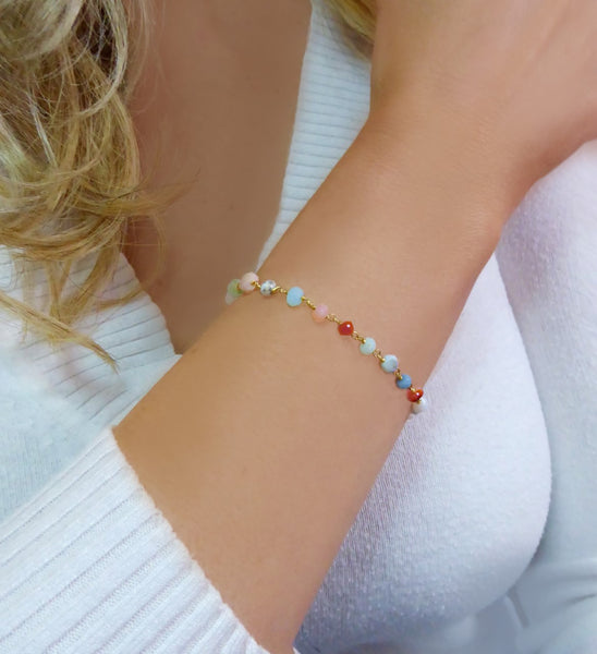 Adjustable Multi Color Peruvian Opal Bracelet For Women - Sterling Silver or Gold
