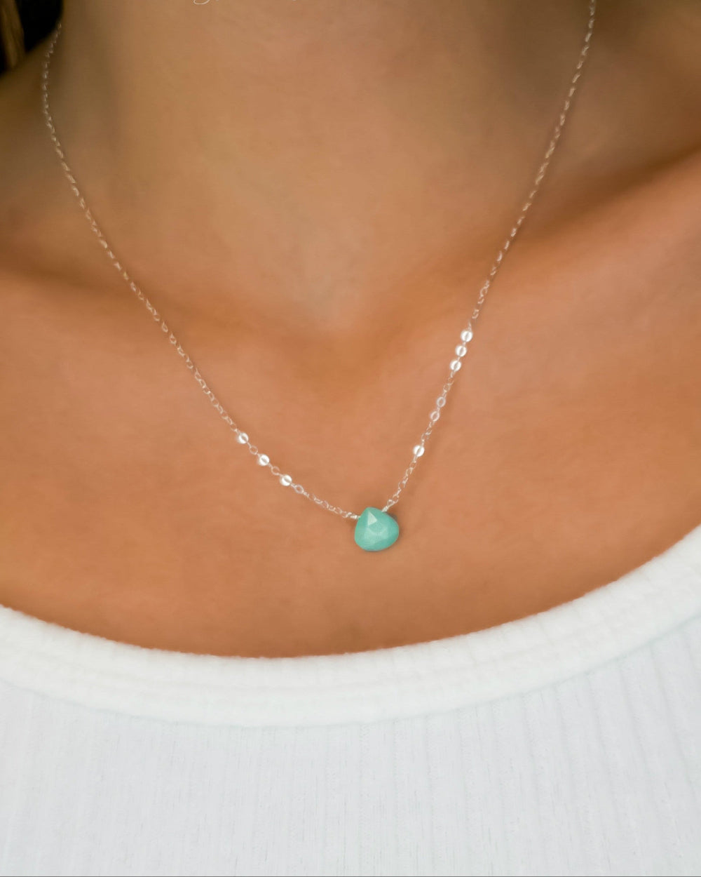 Dainty Sleeping Beauty Turquoise Necklace For Women, Sterling Silver, Gold or Rose Gold