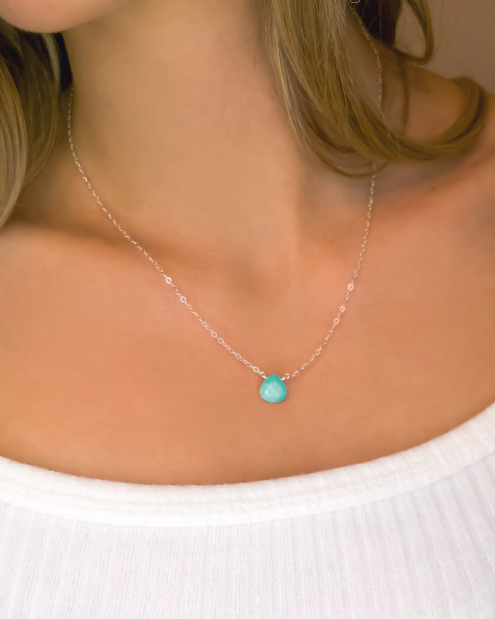 Dainty Sleeping Beauty Turquoise Necklace For Women, Sterling Silver, Gold or Rose Gold
