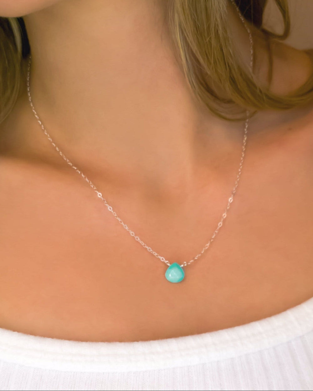 Dainty Sleeping Beauty Turquoise Necklace For Women, Sterling Silver, Gold or Rose Gold