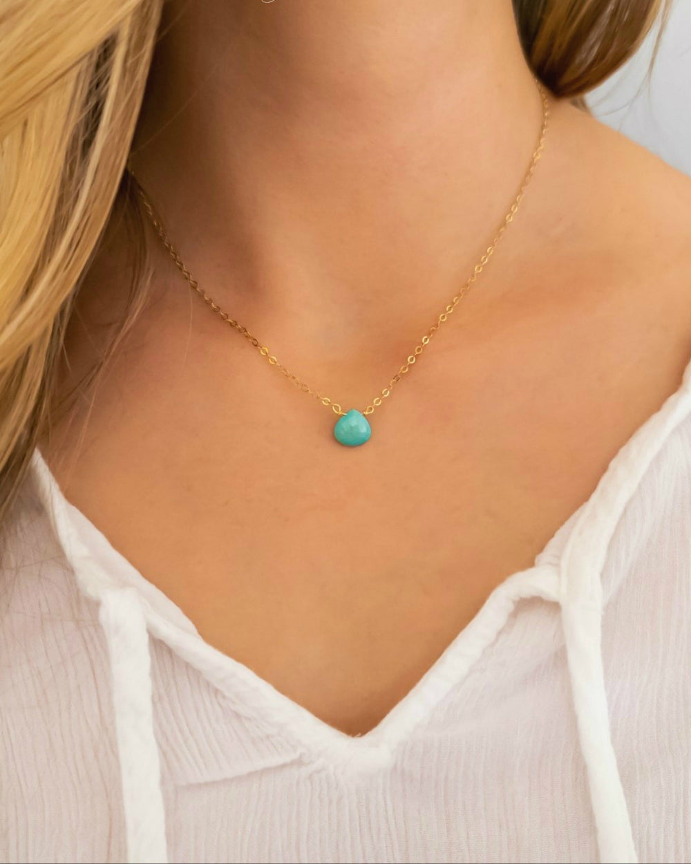 Dainty Sleeping Beauty Turquoise Necklace For Women, Sterling Silver, Gold or Rose Gold