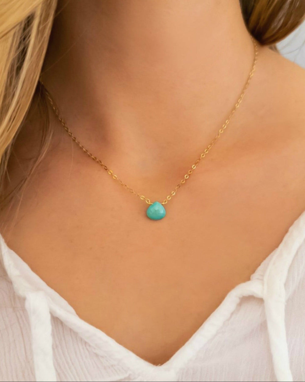 Dainty Sleeping Beauty Turquoise Necklace For Women, Sterling Silver, Gold or Rose Gold