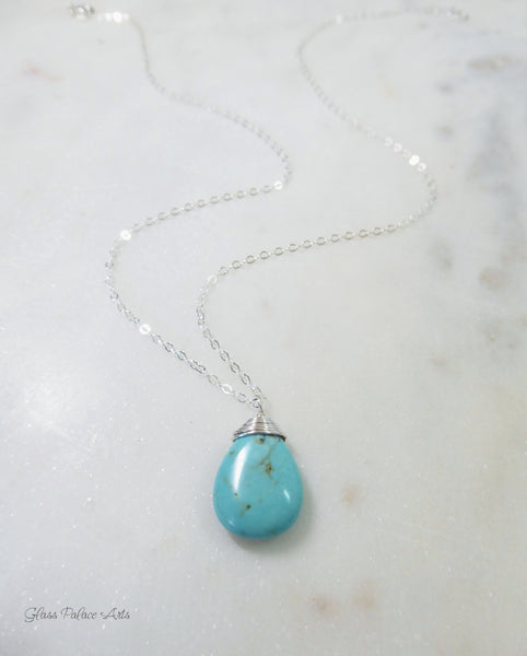Genuine Turquoise Pendant Necklace For Women, 14k Gold Fill or Sterling Silver