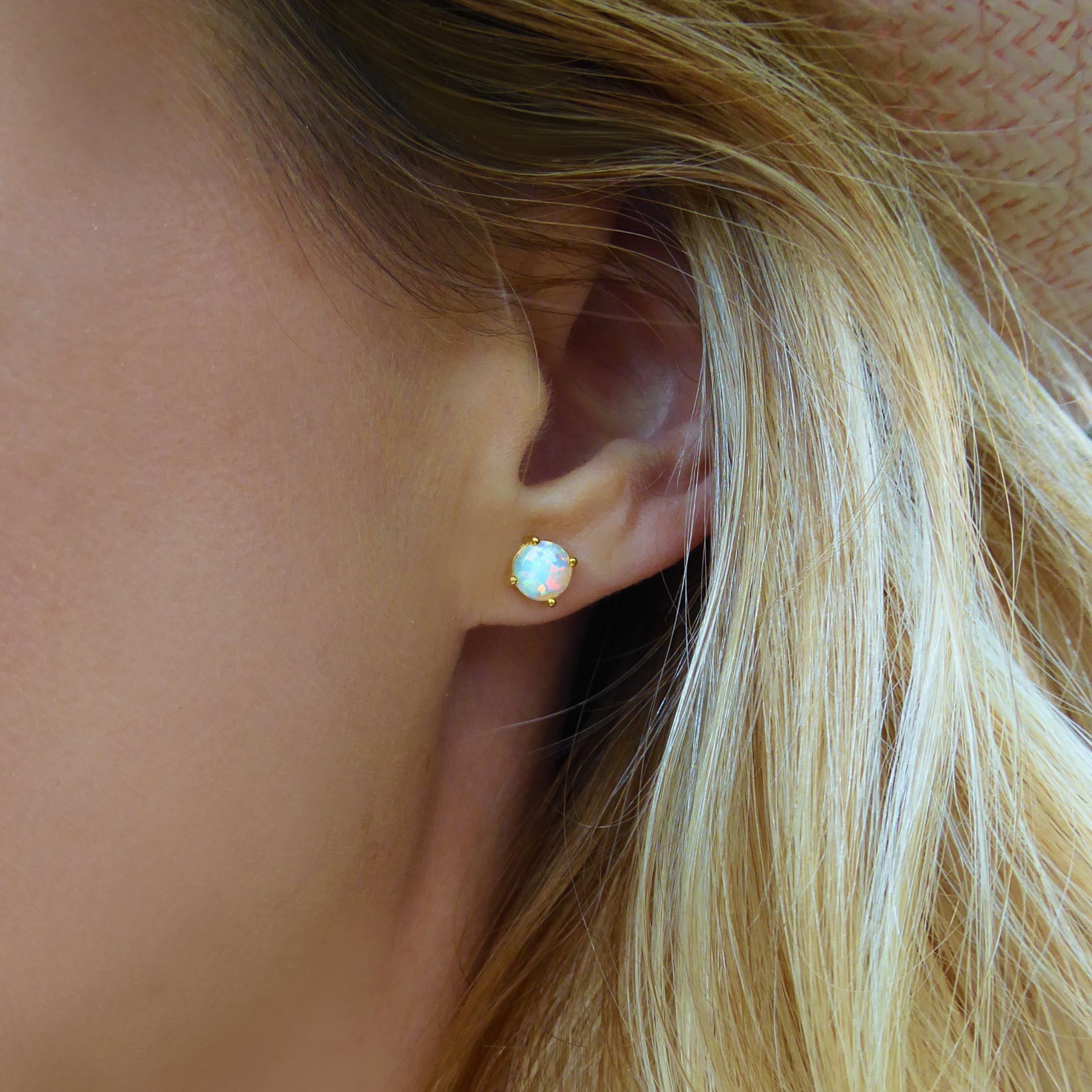 White Fire Opal Stud Earrings For Women