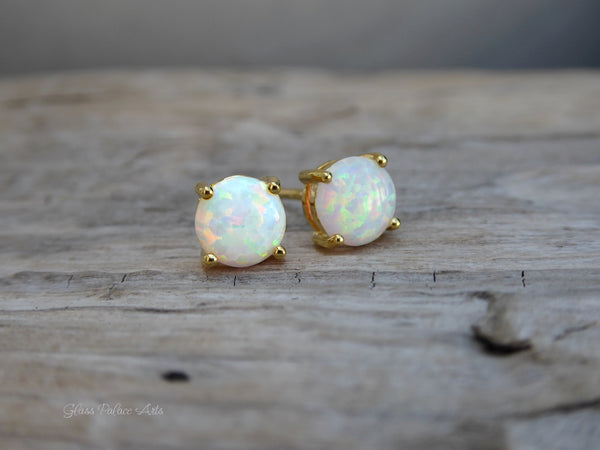 White Fire Opal Stud Earrings For Women