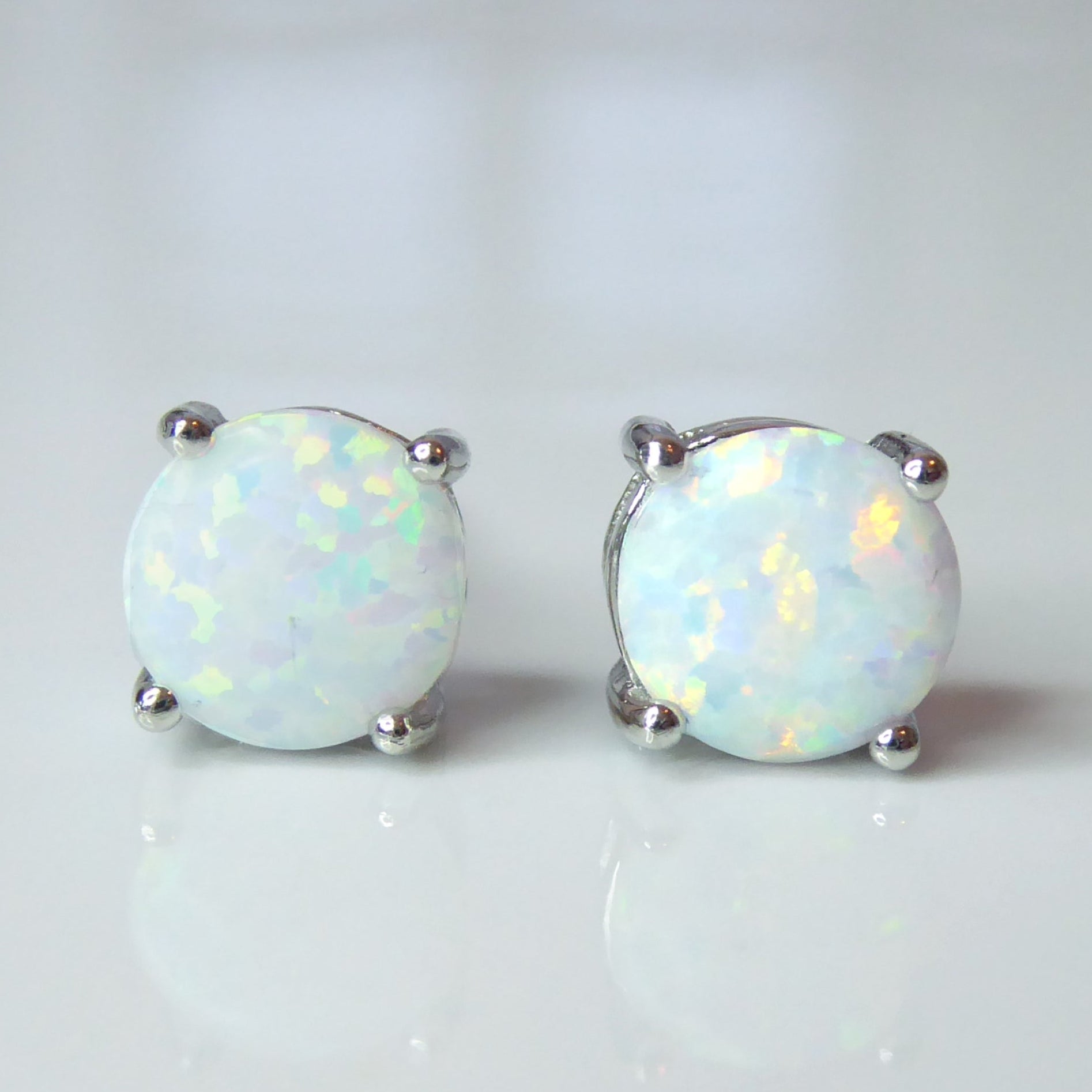 White Fire Opal Stud Earrings For Women