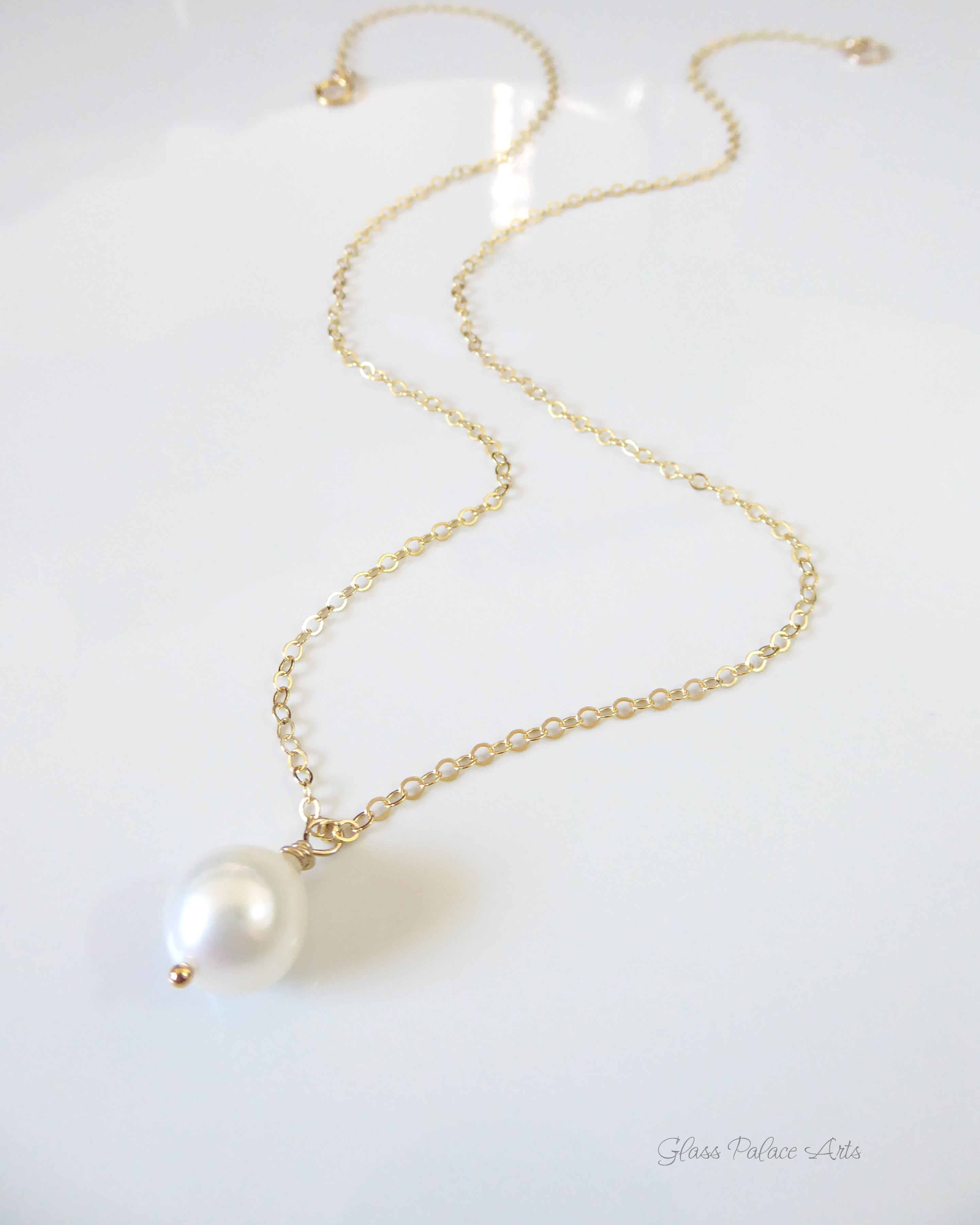 Freshwater Pearl Teardrop Necklace Gold
