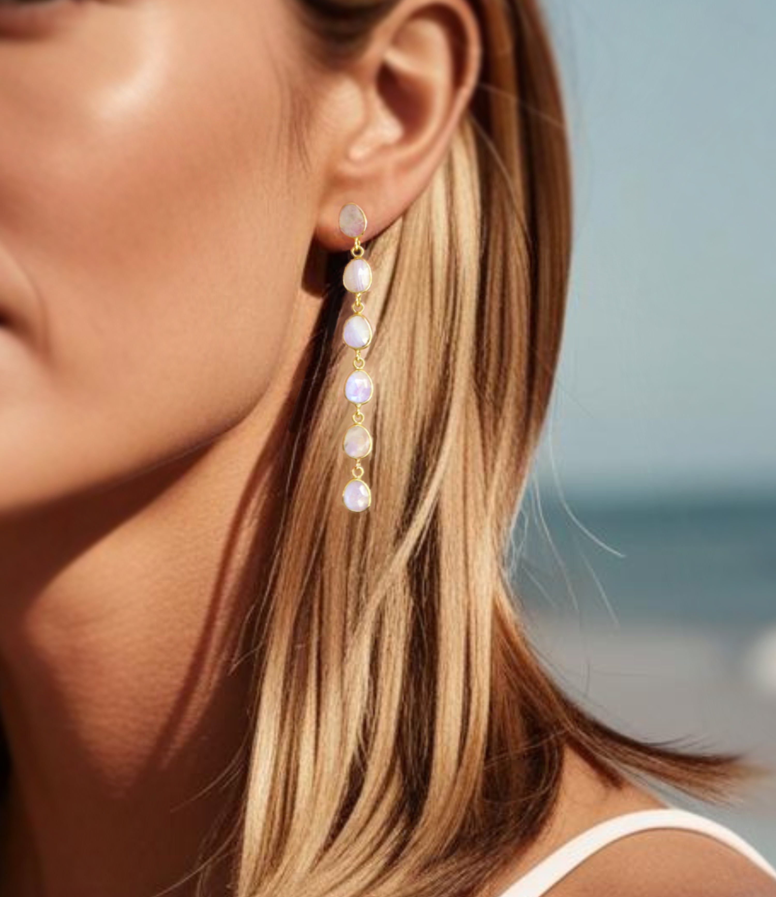 Earrings For Women, Gold Moonstone Drop Earrings 