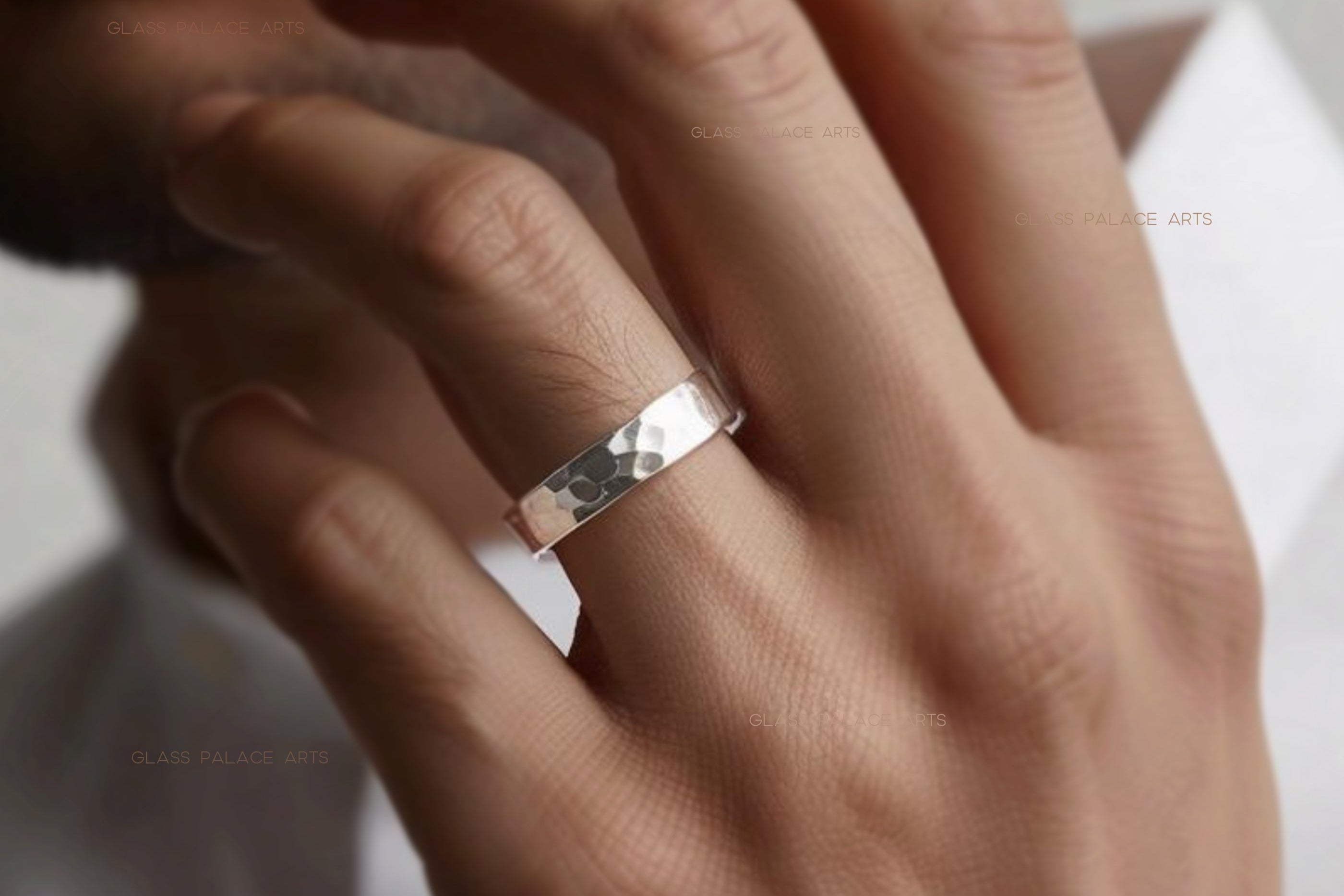 Thick Sterling Silver Hammered Ring for Men - Wedding Band For Him