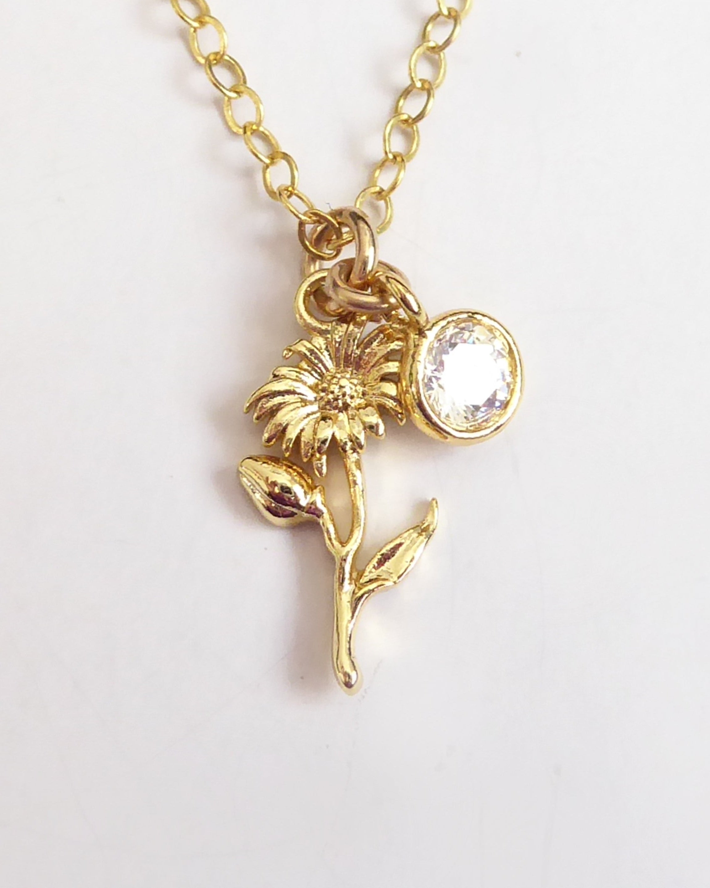 Birthstone Flower Necklace: Customized Gold Fill Birth Flower Bouquet Jewelry