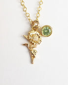 Birthstone Flower Necklace: Customized Gold Fill Birth Flower Bouquet Jewelry