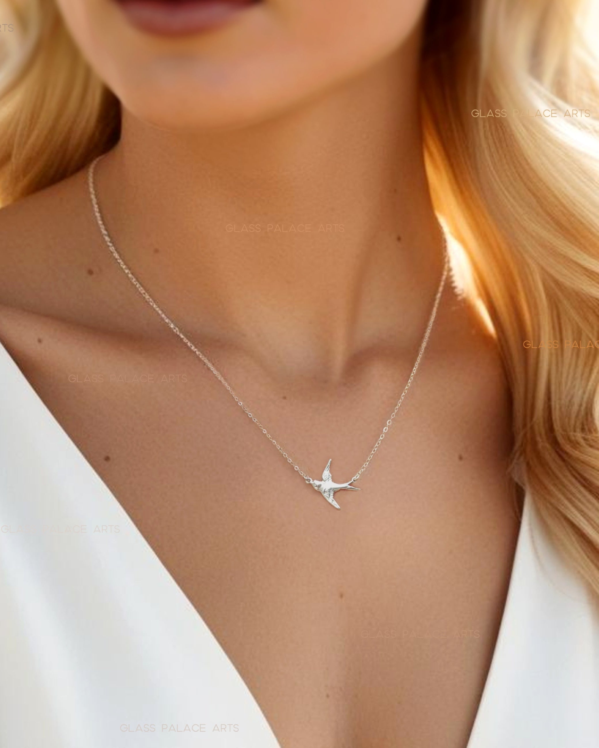 Sterling Silver Small Bird Flying Dove Necklace