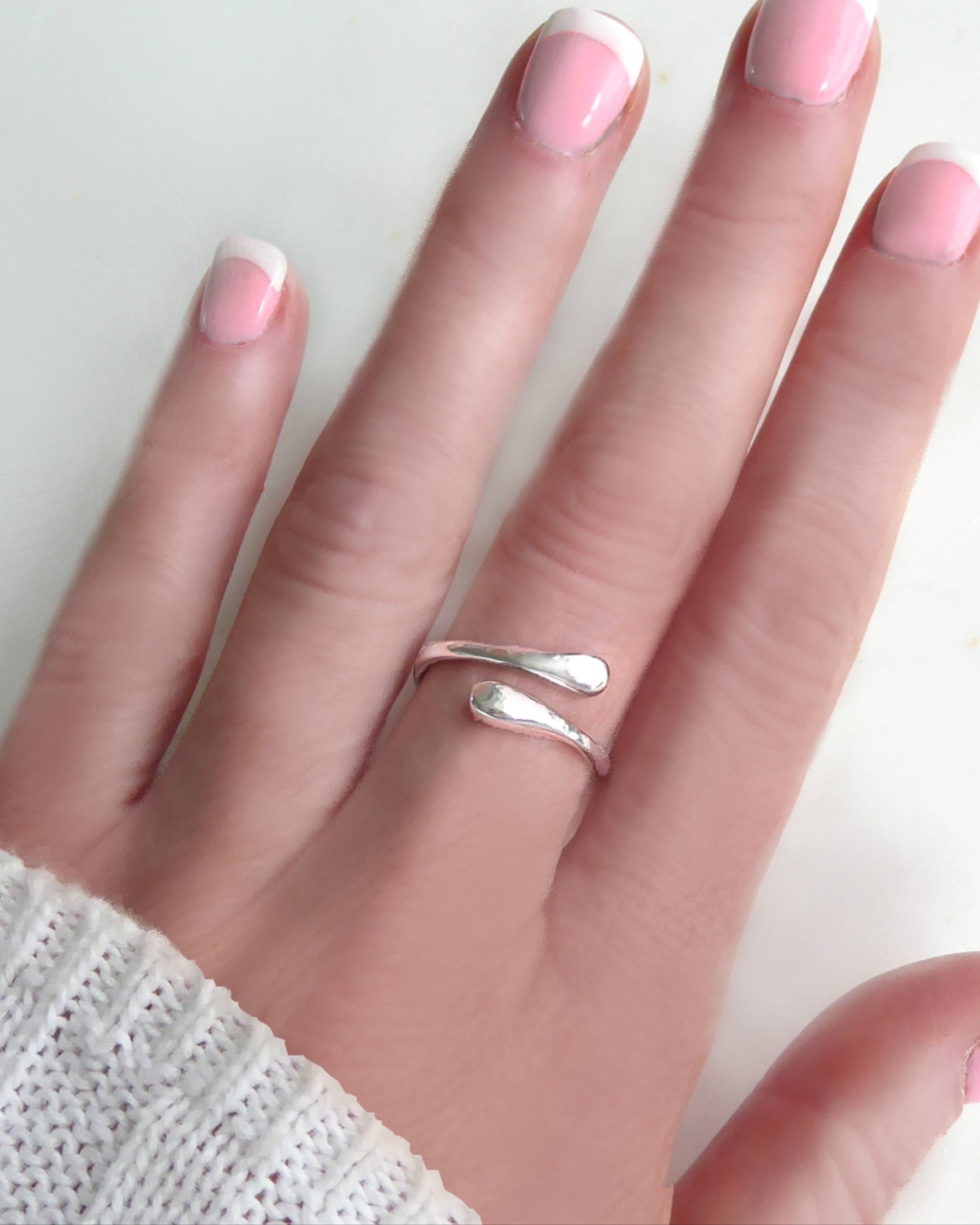 Adjustable Sterling Silver Bypass Ring - Modern Hammered Wrap Around Ring For Women